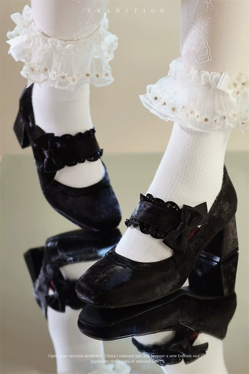 Heidi Manor - Classic Lolita Chunky Heels Shoes, Cutout Trims - Image 17