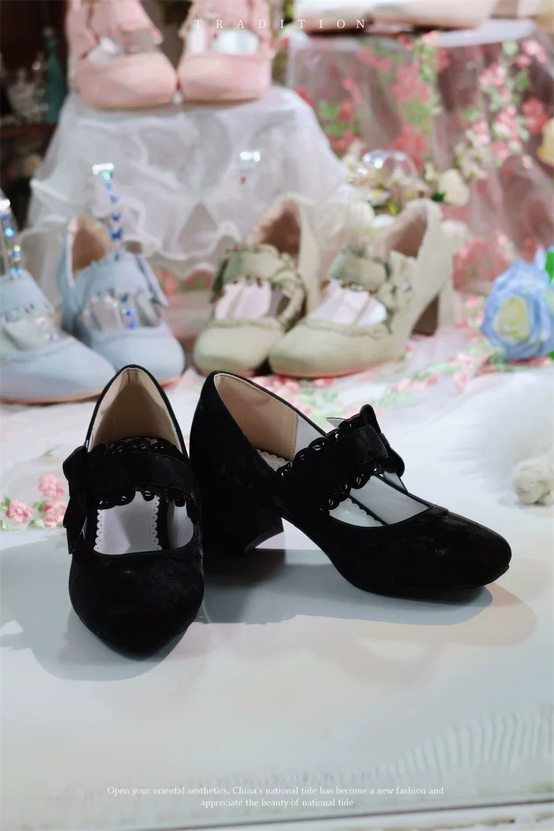 Heidi Manor - Classic Lolita Chunky Heels Shoes, Cutout Trims - Image 21