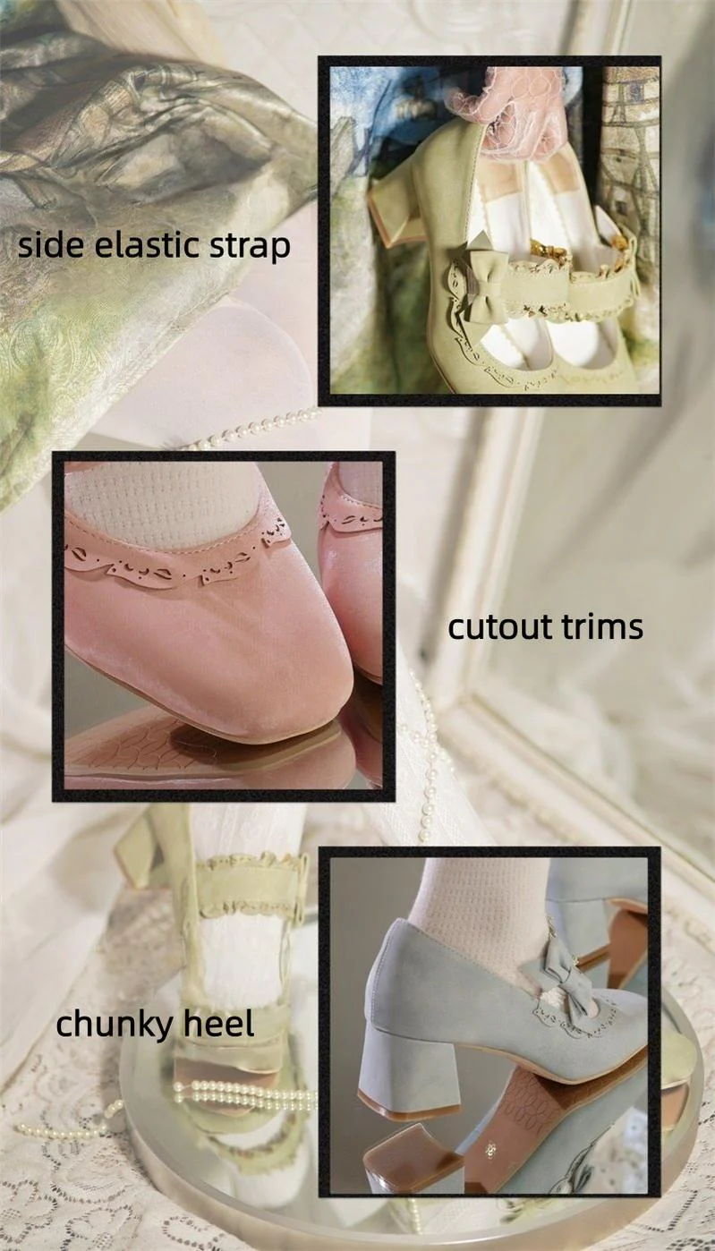 Heidi Manor - Classic Lolita Chunky Heels Shoes, Cutout Trims - Image 26