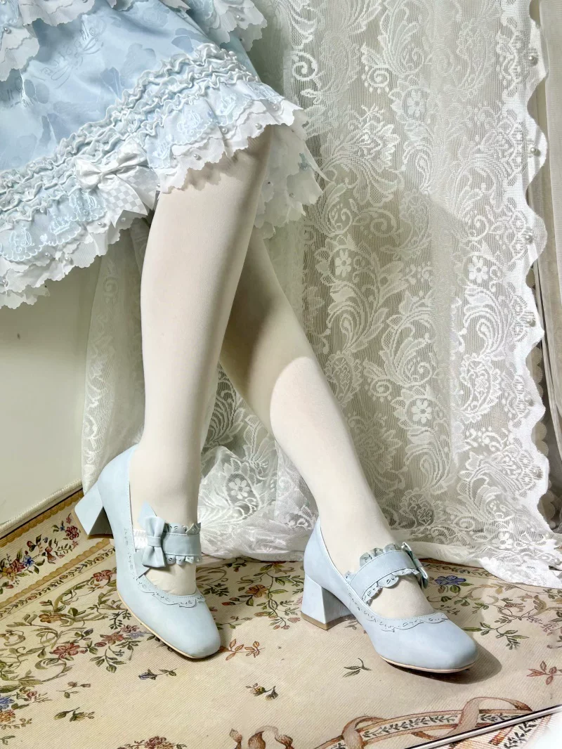 Heidi Manor - Classic Lolita Chunky Heels Shoes, Cutout Trims - Image 4