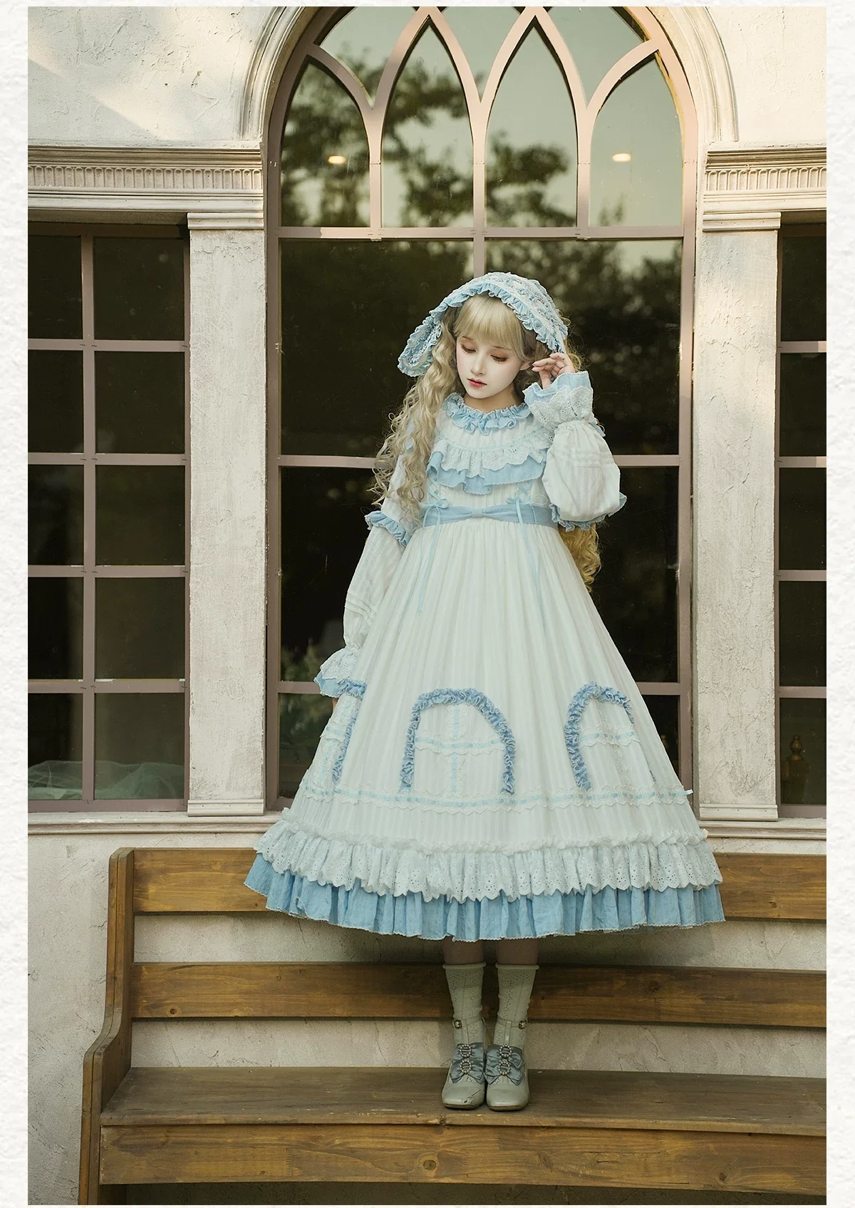 Lilian - Classic Lolita Doll-like OP Dress, Bunny Ear Hairband - Image 3