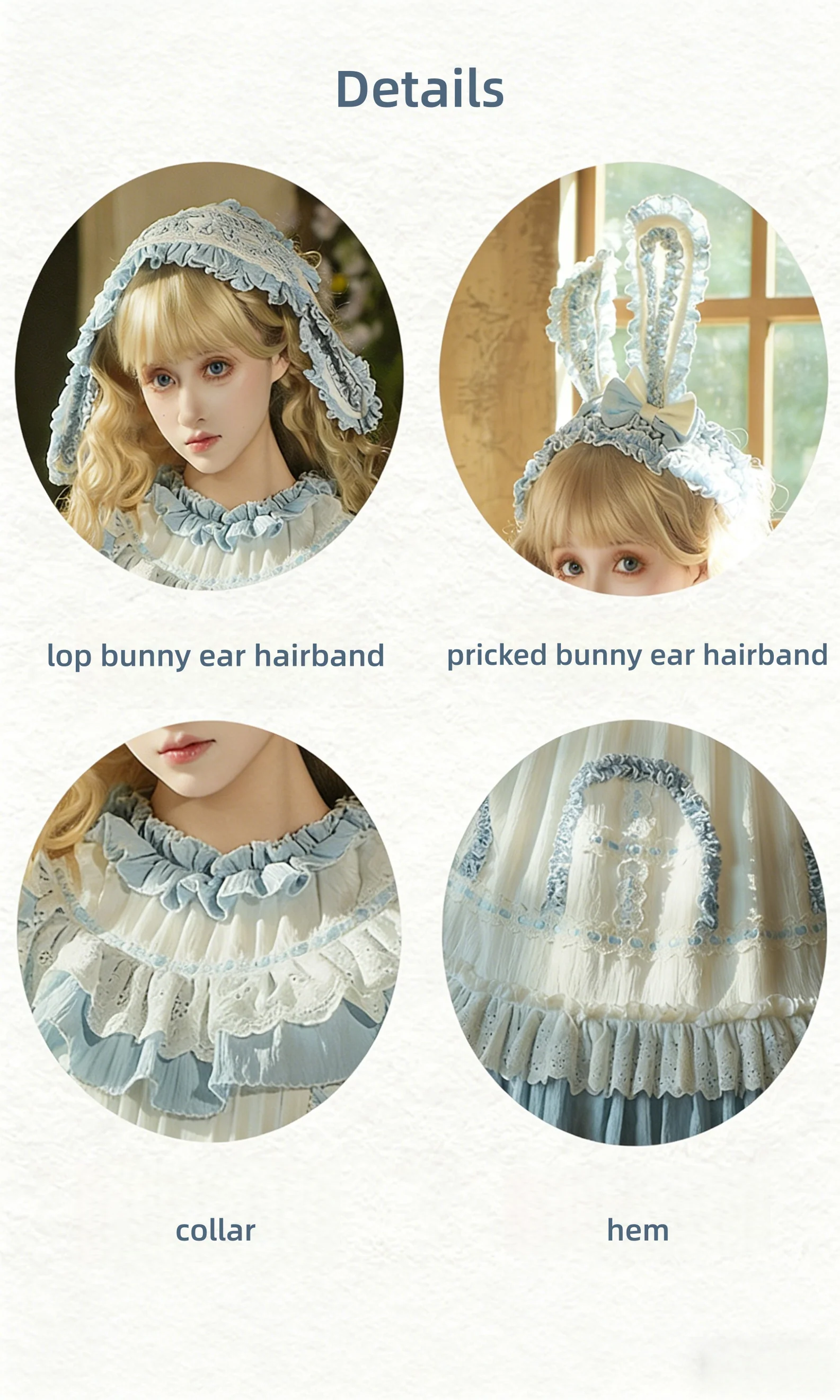 Lilian - Classic Lolita Doll-like OP Dress, Bunny Ear Hairband - Image 4