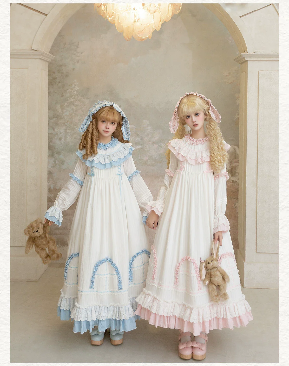 Lilian - Classic Lolita Doll-like OP Dress, Bunny Ear Hairband - Image 9