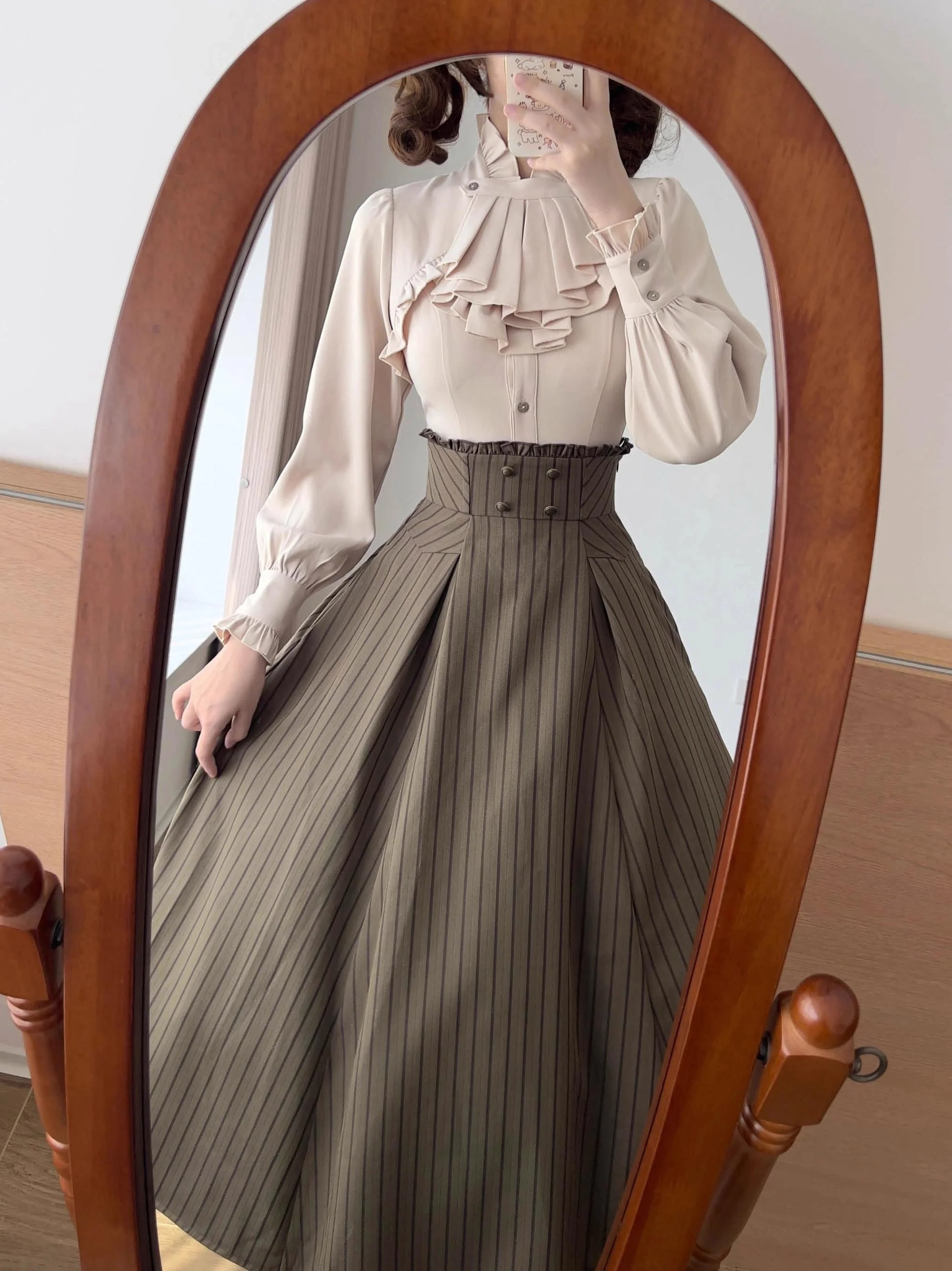 Forest Log - Classic Lolita Fishbone Striped Skirt, Side Pockets - Image 11