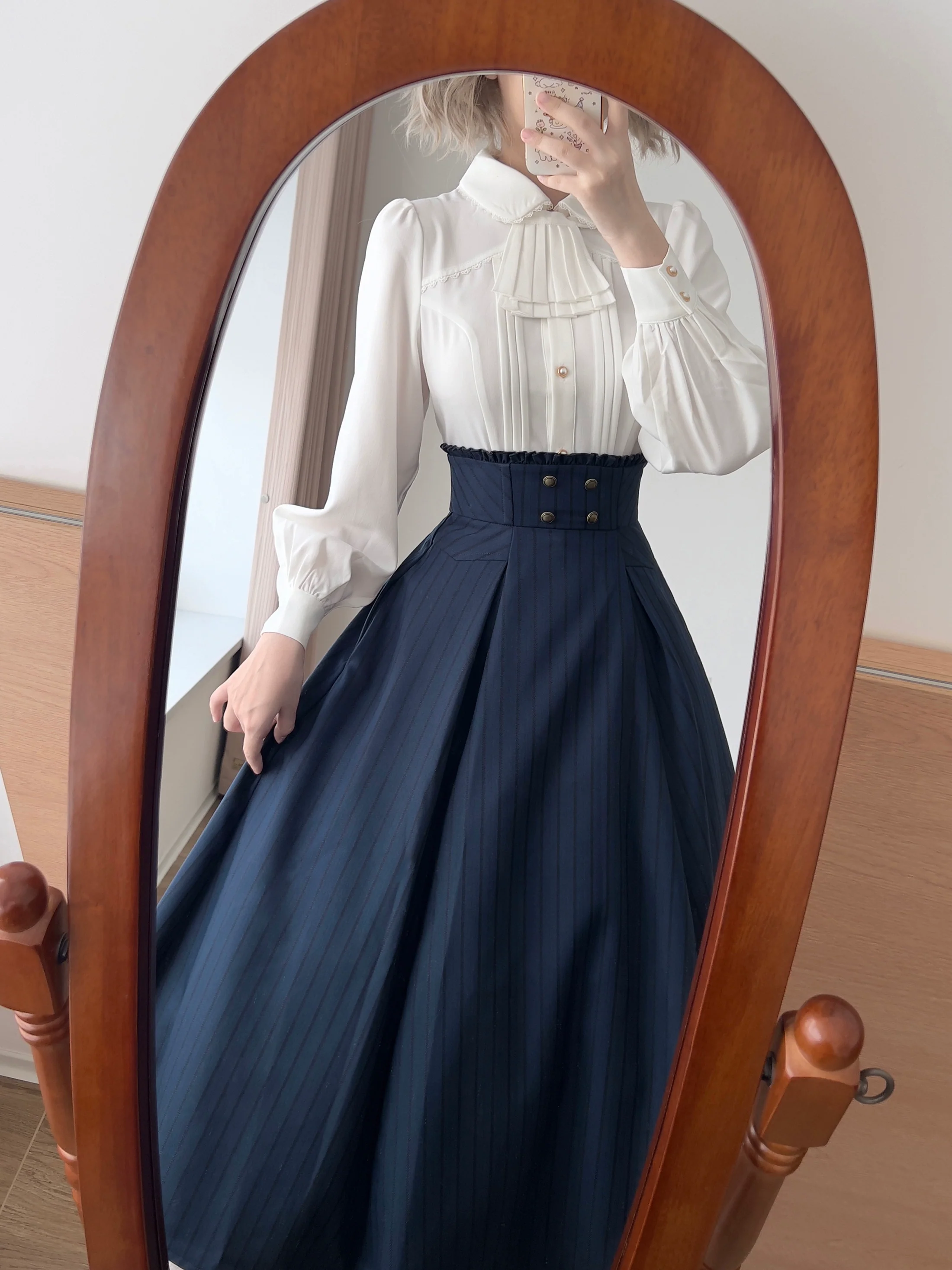 Forest Log - Classic Lolita Fishbone Striped Skirt, Side Pockets - Image 16