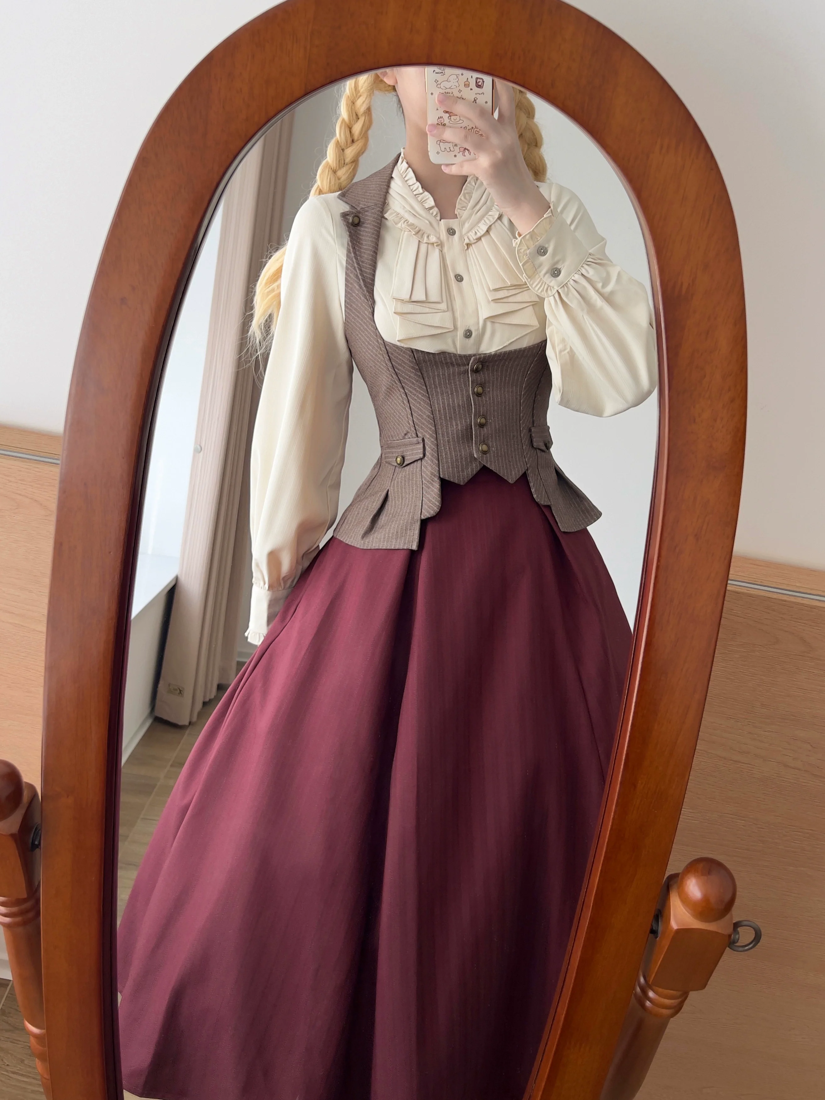 Forest Log - Classic Lolita Fishbone Striped Skirt, Side Pockets - Image 19