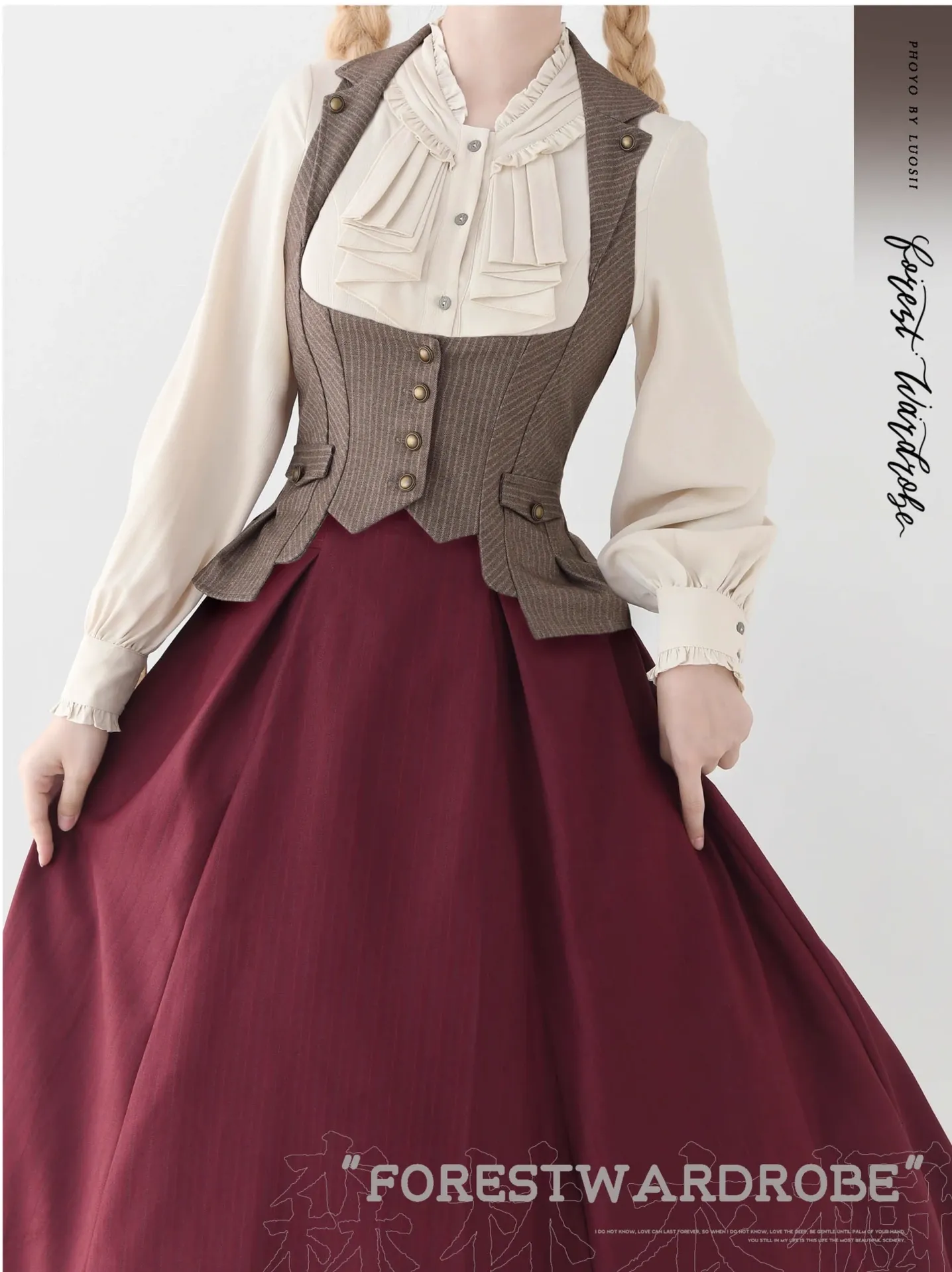 Forest Log - Classic Lolita Fishbone Striped Skirt, Side Pockets - Image 20