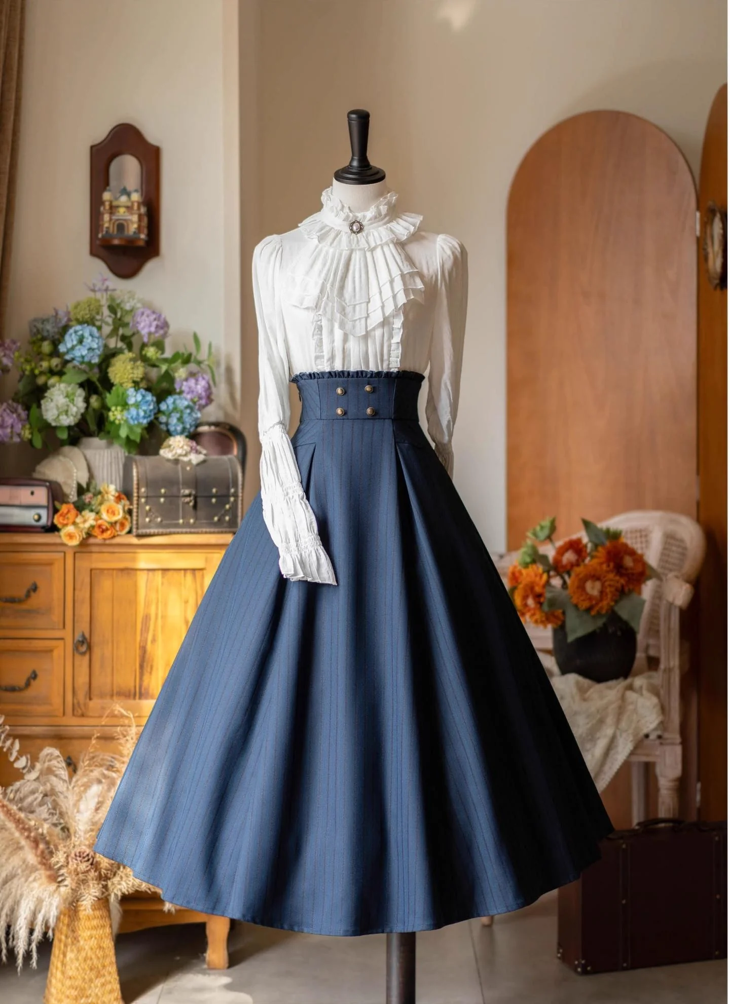 Forest Log - Classic Lolita Fishbone Striped Skirt, Side Pockets - Image 6