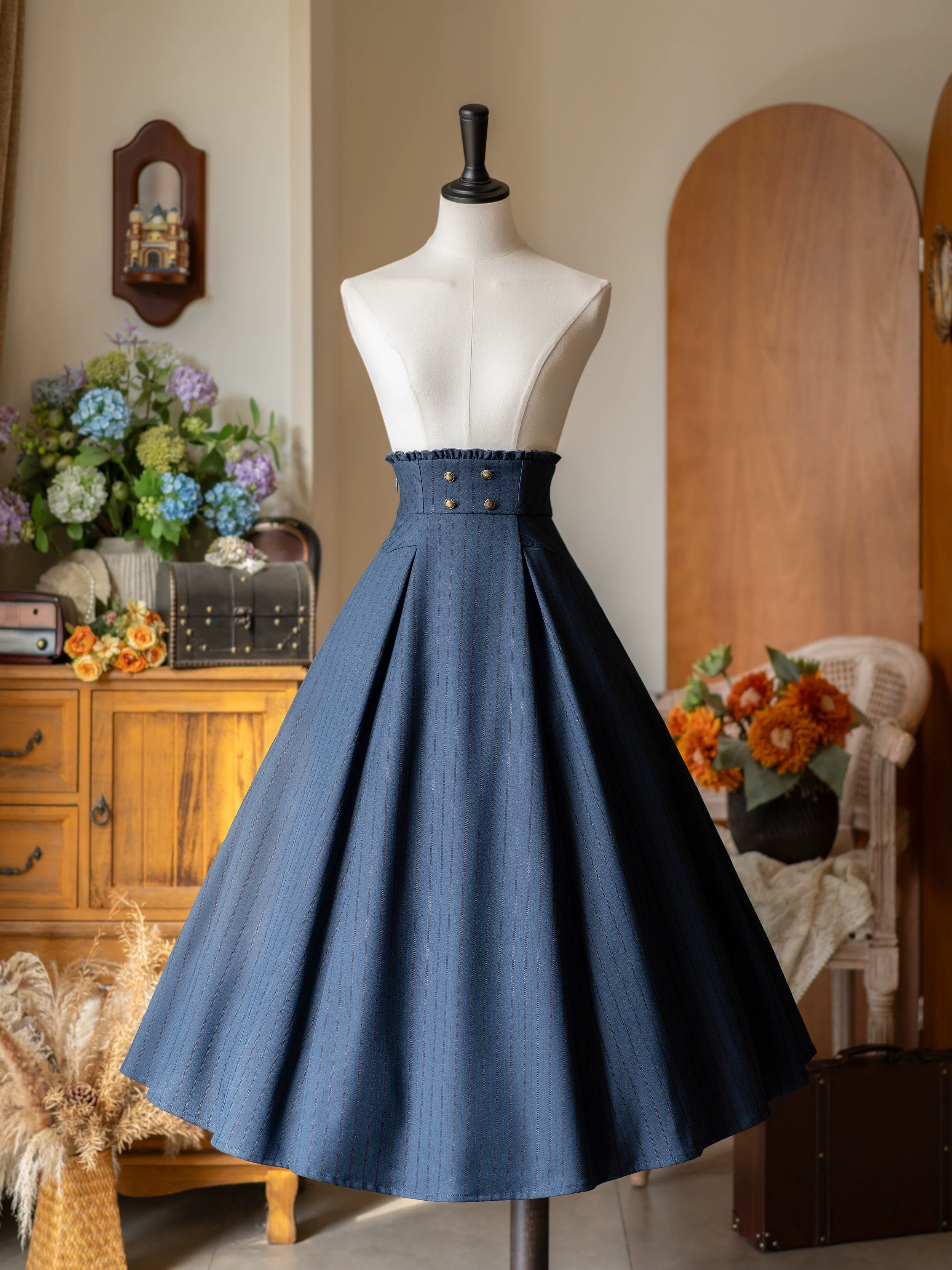Forest Log - Classic Lolita Fishbone Striped Skirt, Side Pockets - Image 7