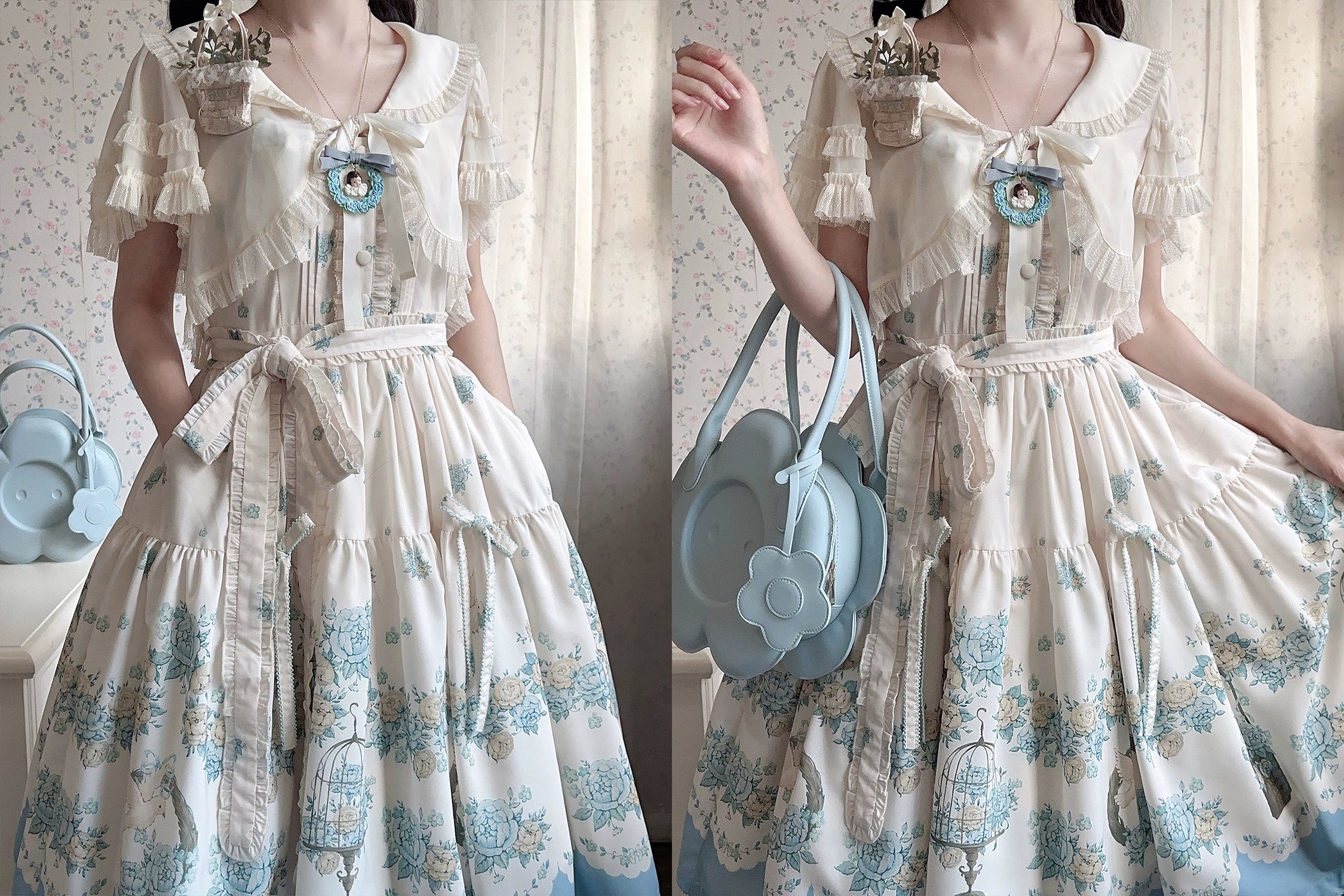 Floral and Bird Series - Classic Lolita JSK Dress, Floral Print - Image 30
