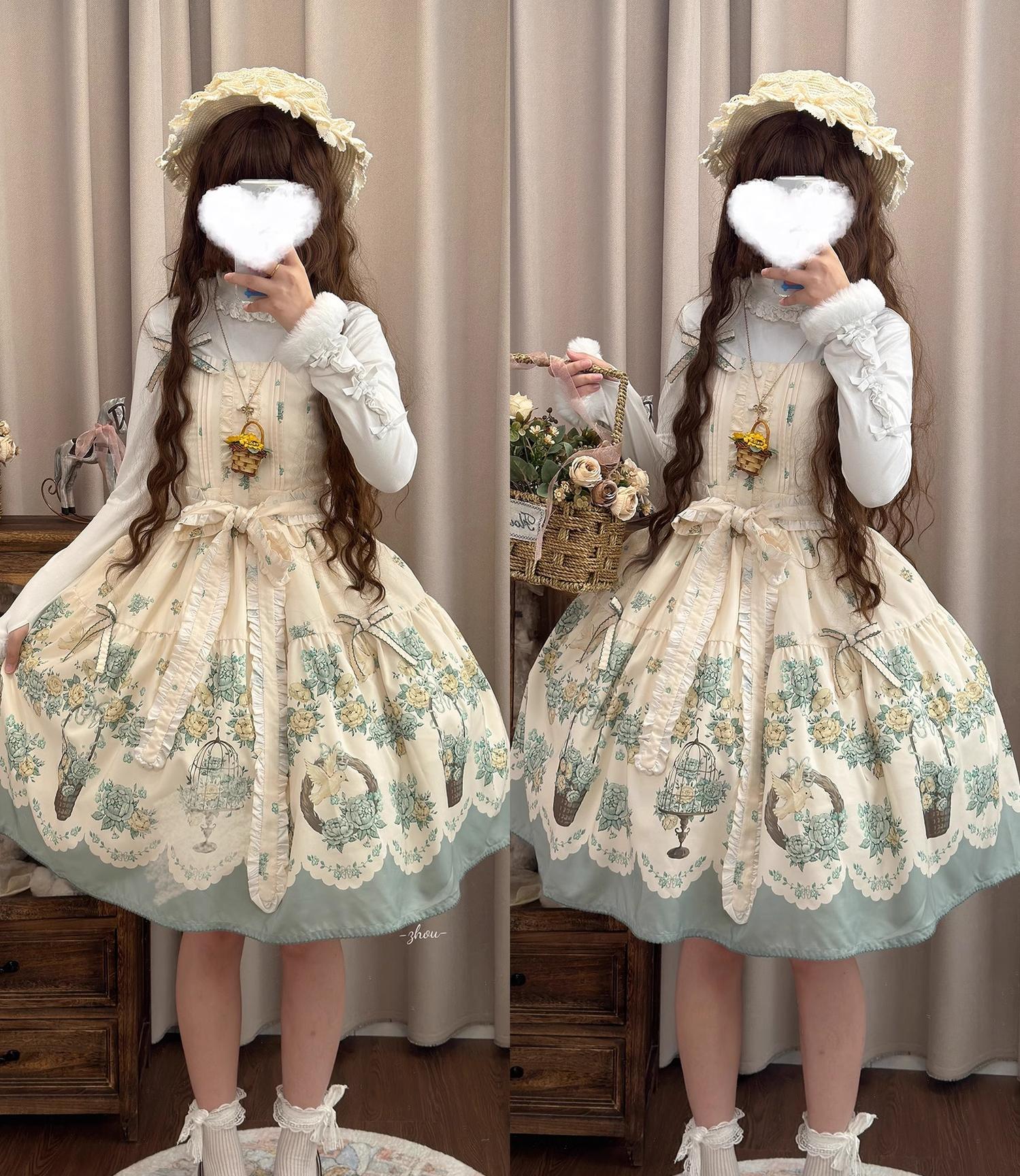 Floral and Bird Series - Classic Lolita JSK Dress, Floral Print - Image 34