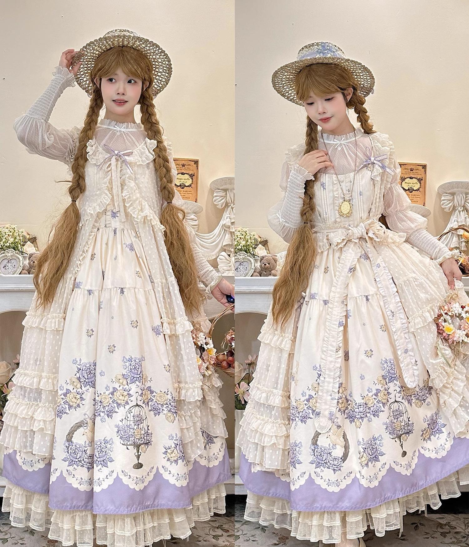 Floral and Bird Series - Classic Lolita JSK Dress, Floral Print - Image 40