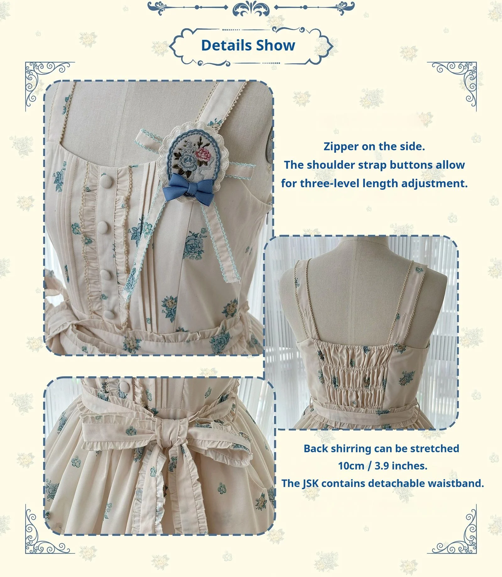 Floral and Bird Series - Classic Lolita JSK Dress, Floral Print - Image 9