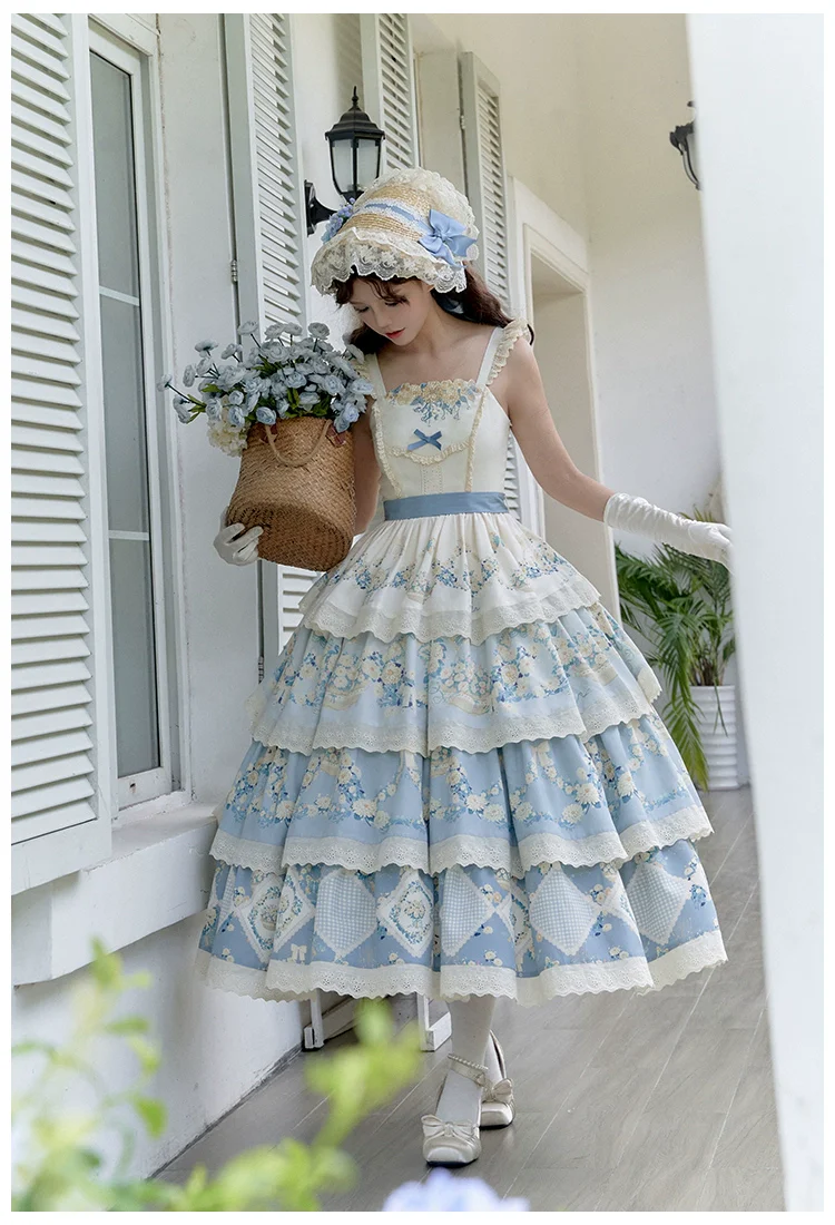 With PUJI - Letter and Poetry - Classic Lolita JSK Suit Four-tiered Twins Dress - Image 12