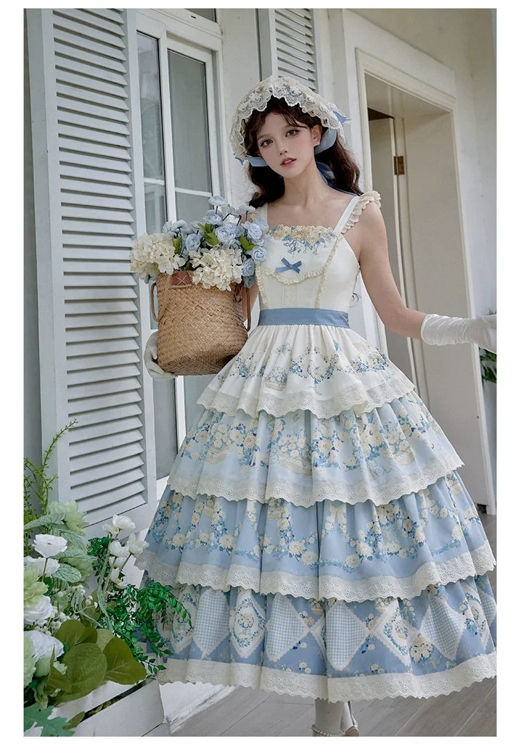With PUJI - Letter and Poetry - Classic Lolita JSK Suit Four-tiered Twins Dress - Image 13