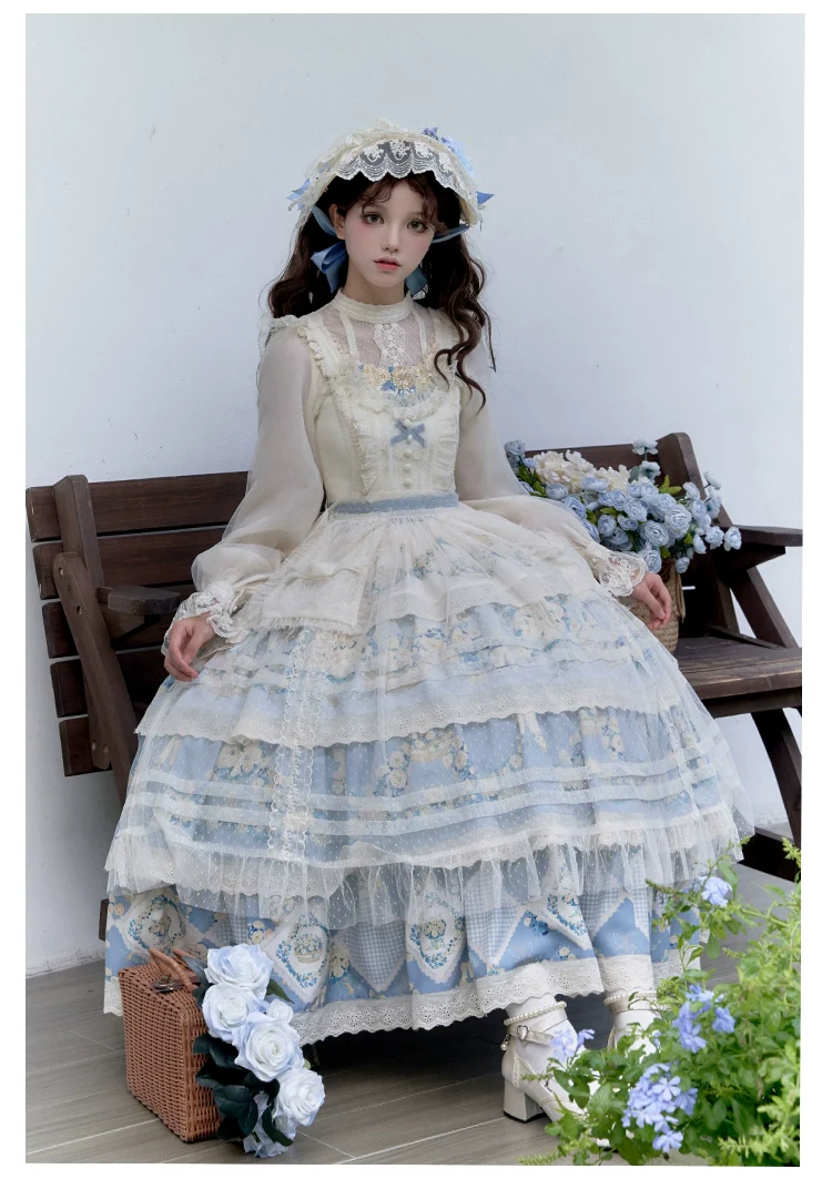 With PUJI - Letter and Poetry - Classic Lolita JSK Suit Four-tiered Twins Dress - Image 14