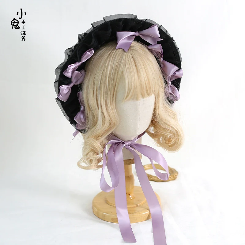 Xiaogui - Classic Lolita Lace Bonnet Hat, Detachable Bows - Image 12