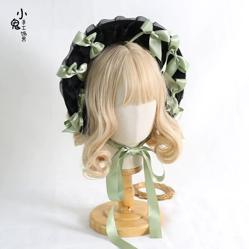 Xiaogui - Classic Lolita Lace Bonnet Hat, Detachable Bows - Image 14