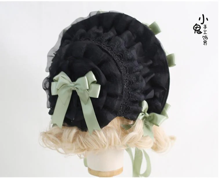 Xiaogui - Classic Lolita Lace Bonnet Hat, Detachable Bows - Image 15