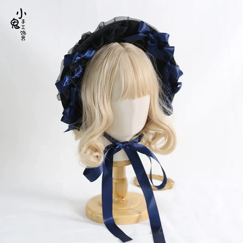 Xiaogui - Classic Lolita Lace Bonnet Hat, Detachable Bows - Image 16