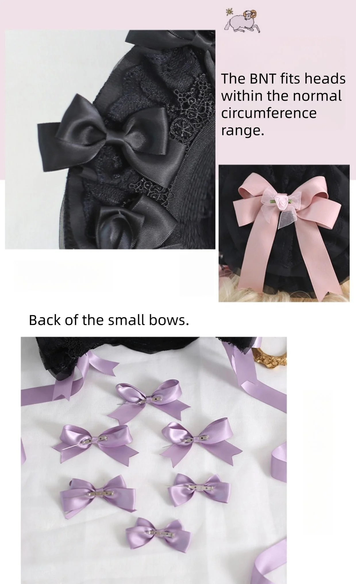 Xiaogui - Classic Lolita Lace Bonnet Hat, Detachable Bows - Image 18