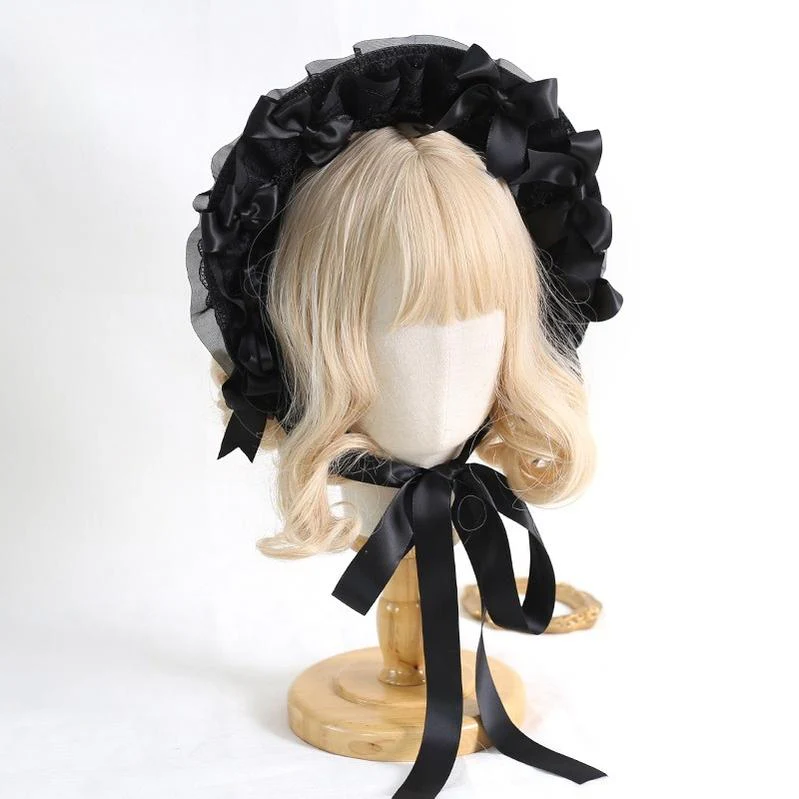 Xiaogui - Classic Lolita Lace Bonnet Hat, Detachable Bows - Image 3
