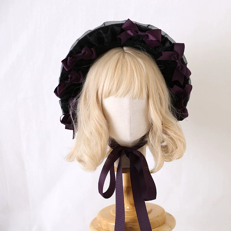 Xiaogui - Classic Lolita Lace Bonnet Hat, Detachable Bows - Image 5