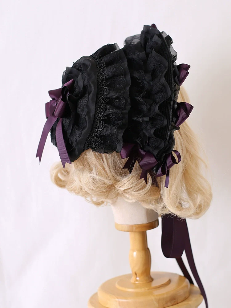 Xiaogui - Classic Lolita Lace Bonnet Hat, Detachable Bows - Image 6