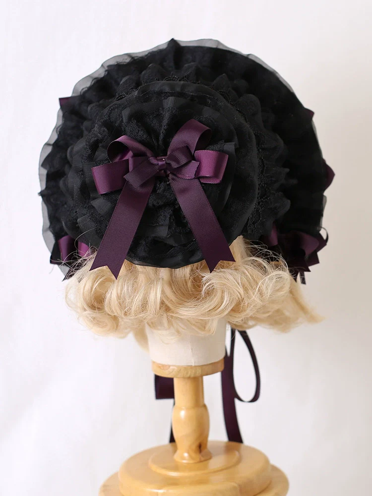 Xiaogui - Classic Lolita Lace Bonnet Hat, Detachable Bows - Image 7