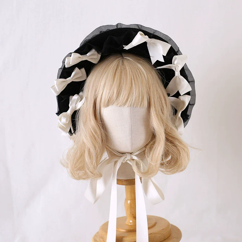 Xiaogui - Classic Lolita Lace Bonnet Hat, Detachable Bows - Image 8