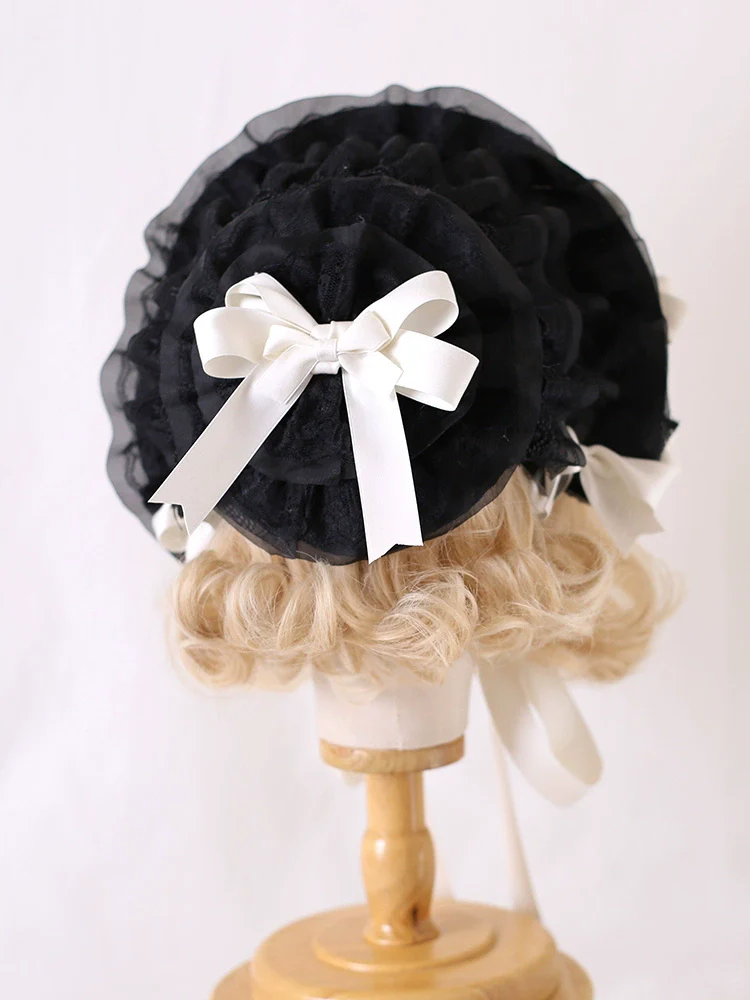 Xiaogui - Classic Lolita Lace Bonnet Hat, Detachable Bows - Image 9