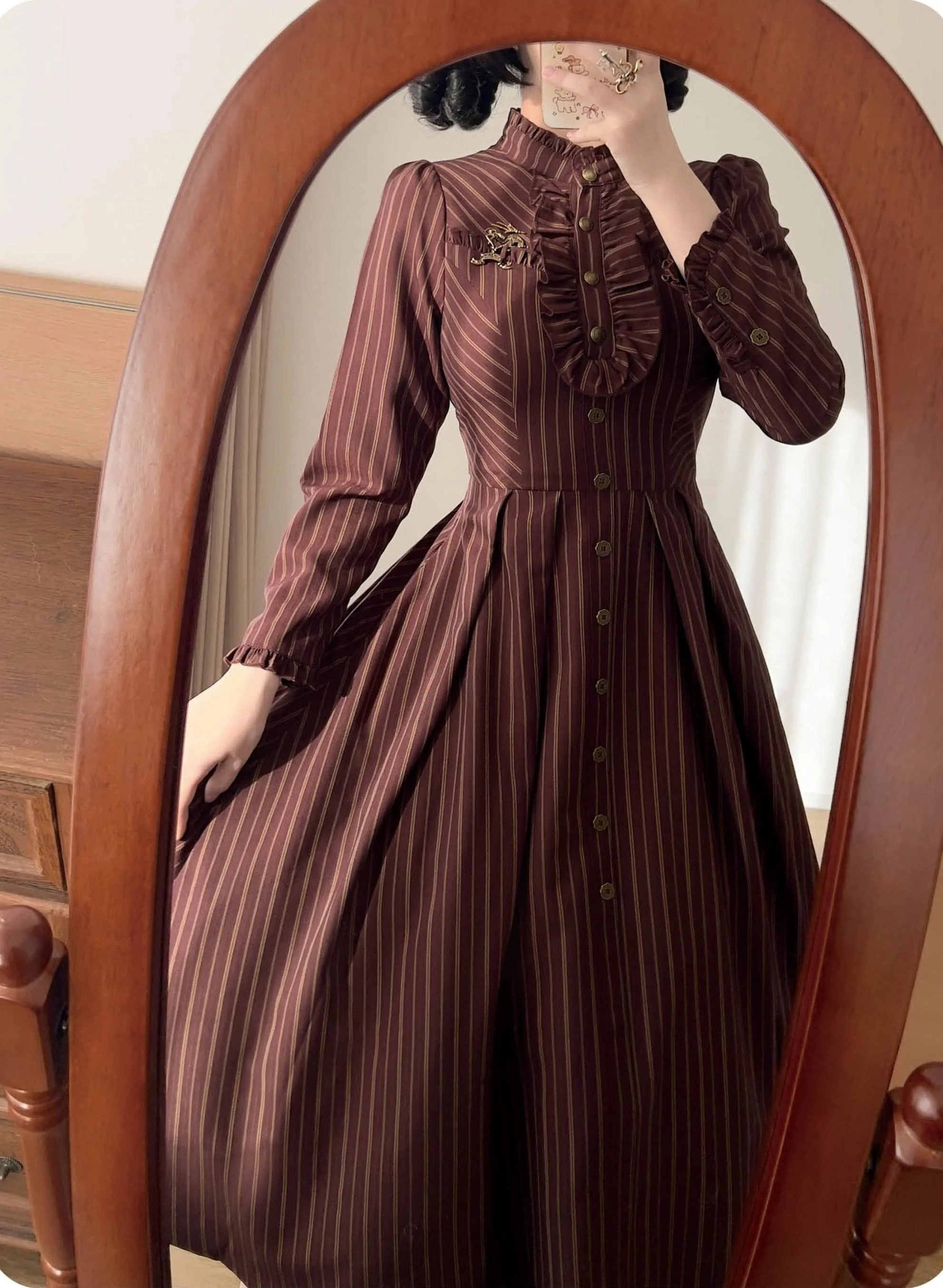 Forest Castle - Classic Lolita Long Striped Dress, Irregular Hem Vest - Image 12