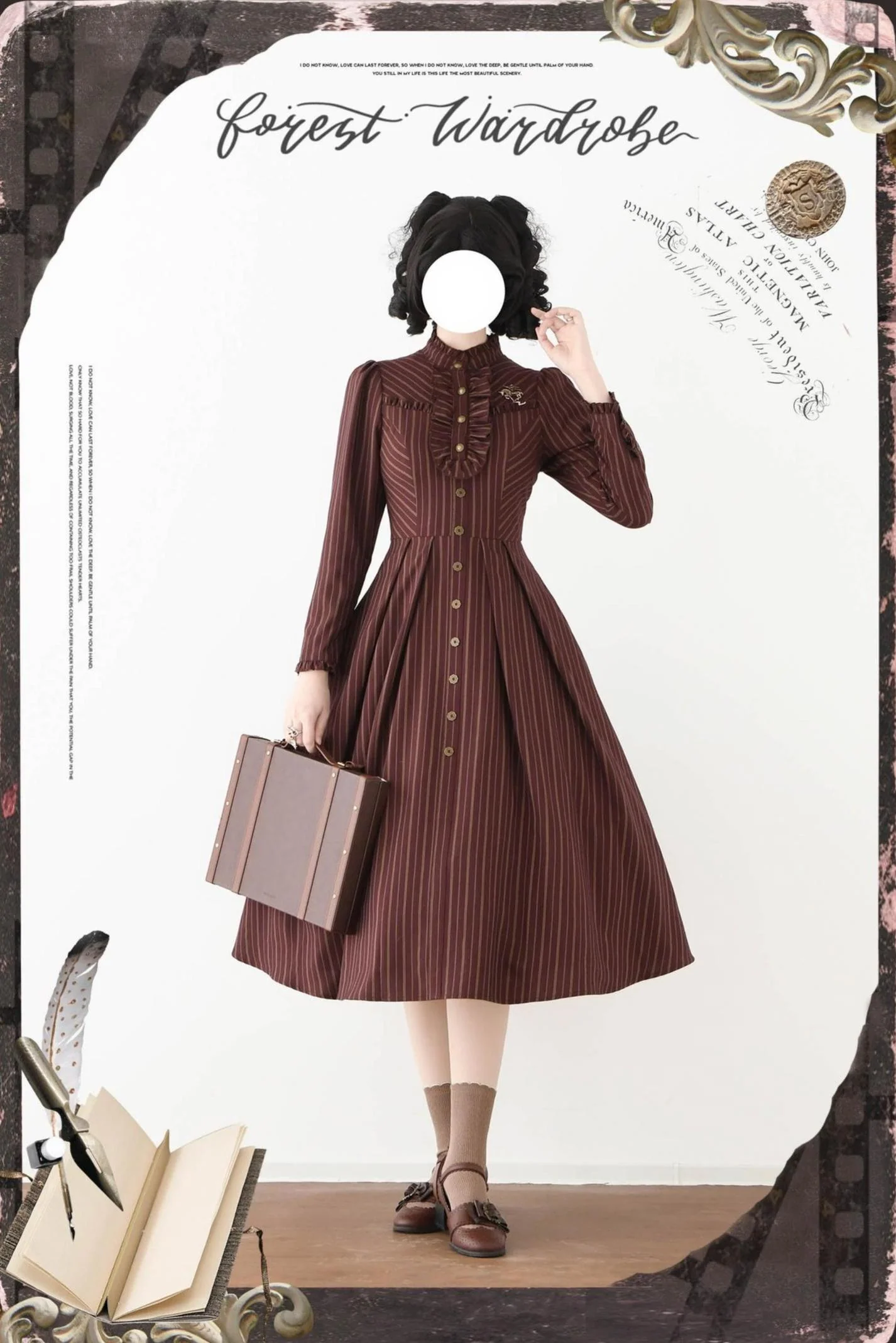 Forest Castle - Classic Lolita Long Striped Dress, Irregular Hem Vest - Image 15