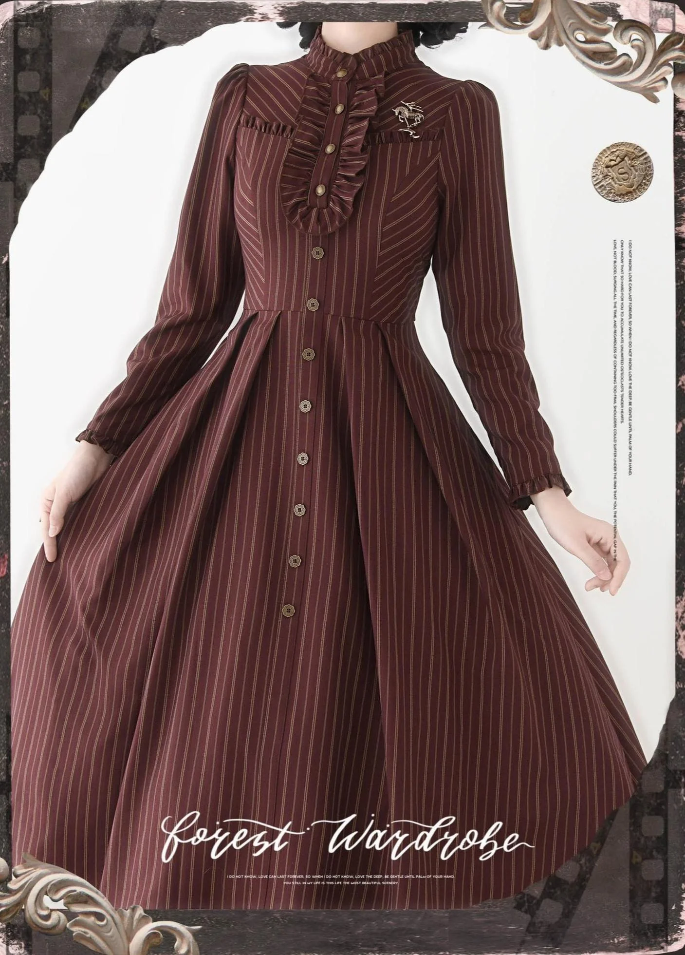 Forest Castle - Classic Lolita Long Striped Dress, Irregular Hem Vest - Image 16