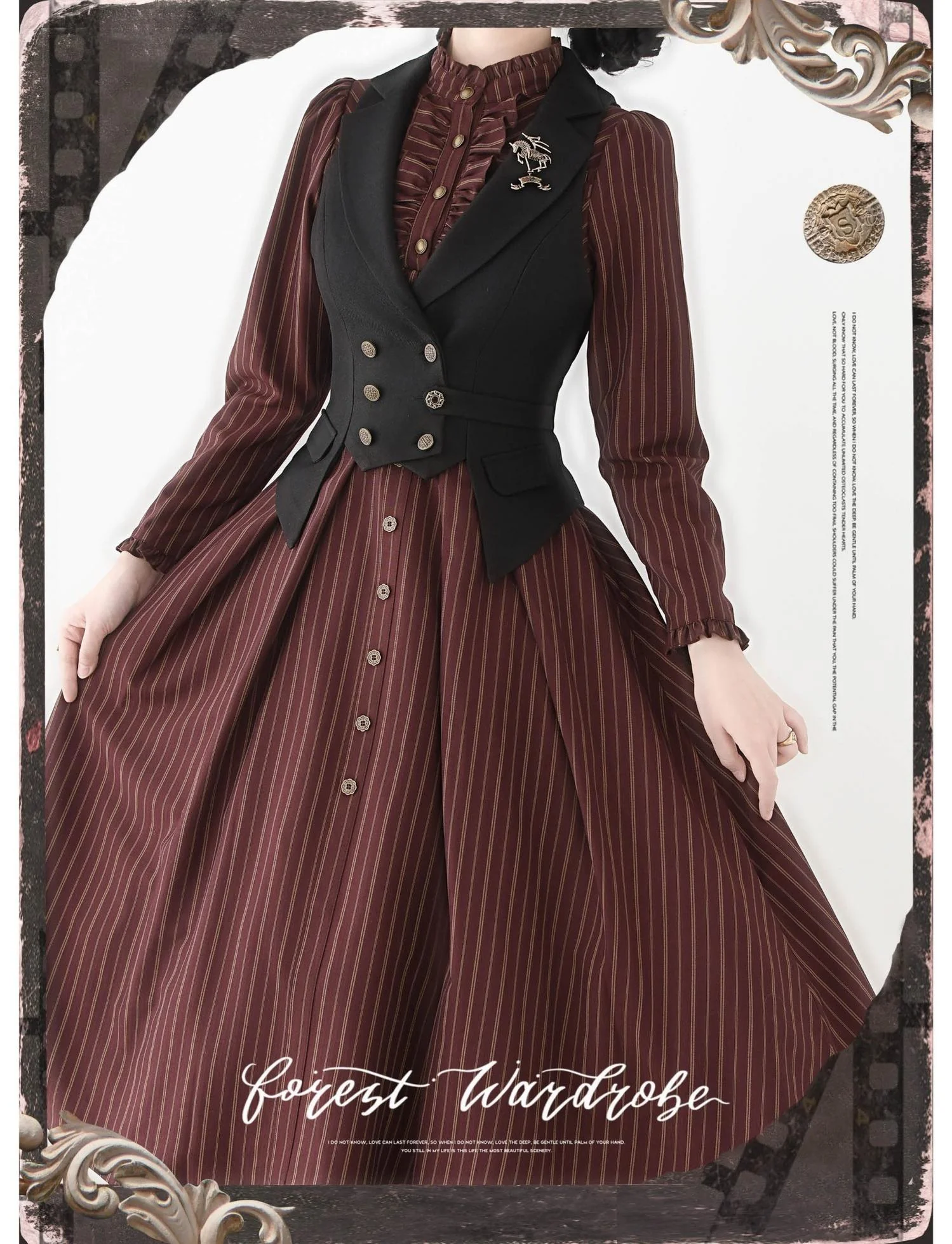 Forest Castle - Classic Lolita Long Striped Dress, Irregular Hem Vest - Image 17