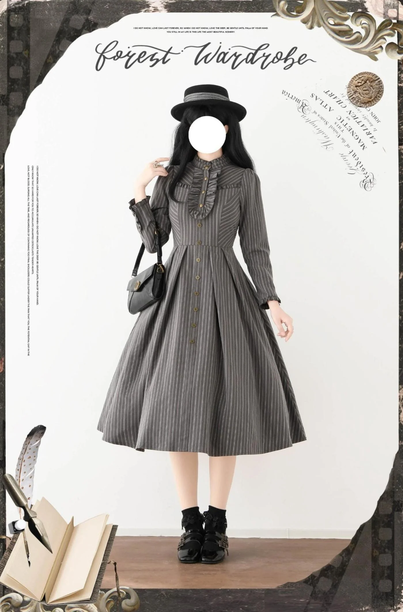 Forest Castle - Classic Lolita Long Striped Dress, Irregular Hem Vest - Image 18