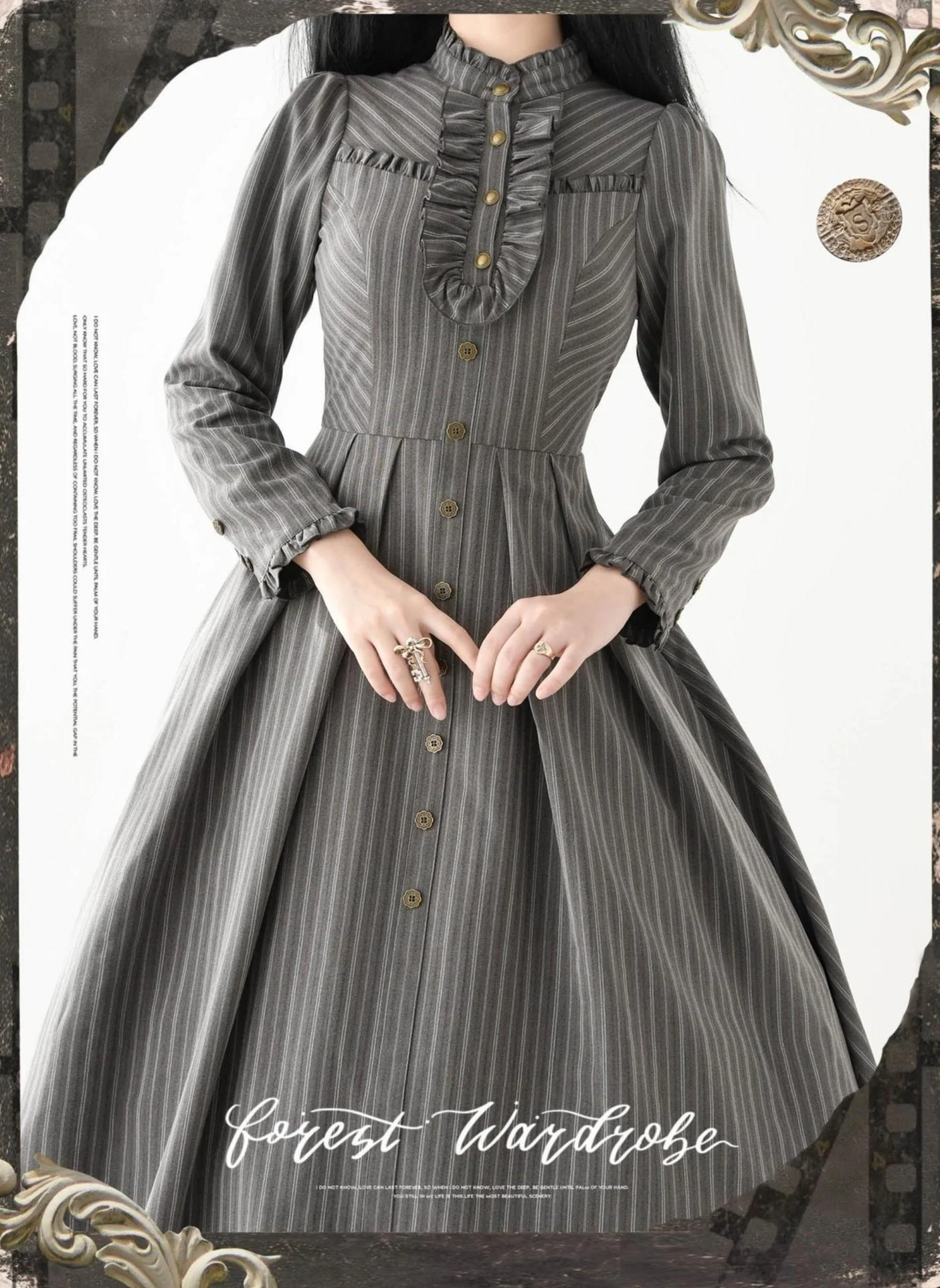 Forest Castle - Classic Lolita Long Striped Dress, Irregular Hem Vest - Image 21