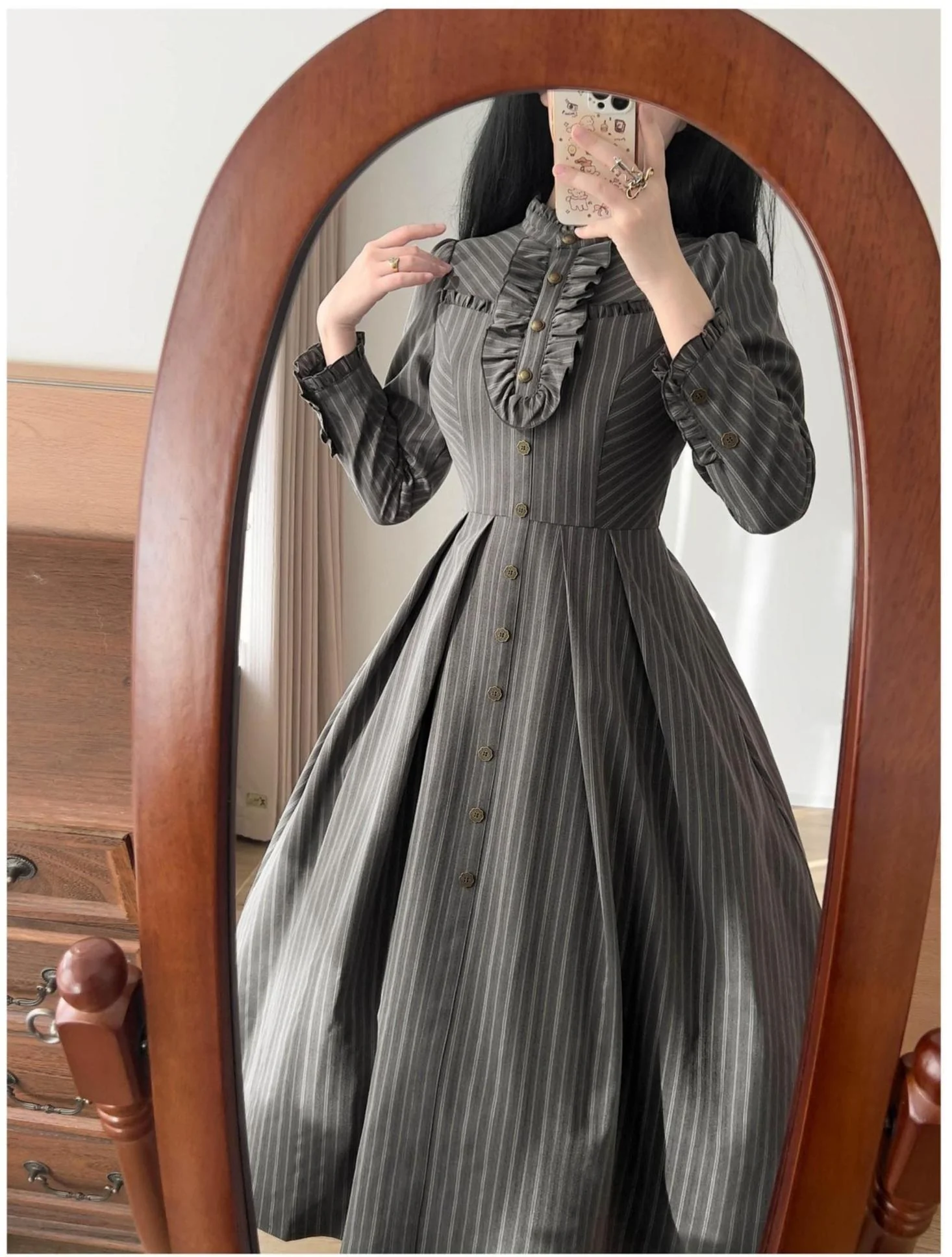 Forest Castle - Classic Lolita Long Striped Dress, Irregular Hem Vest - Image 27