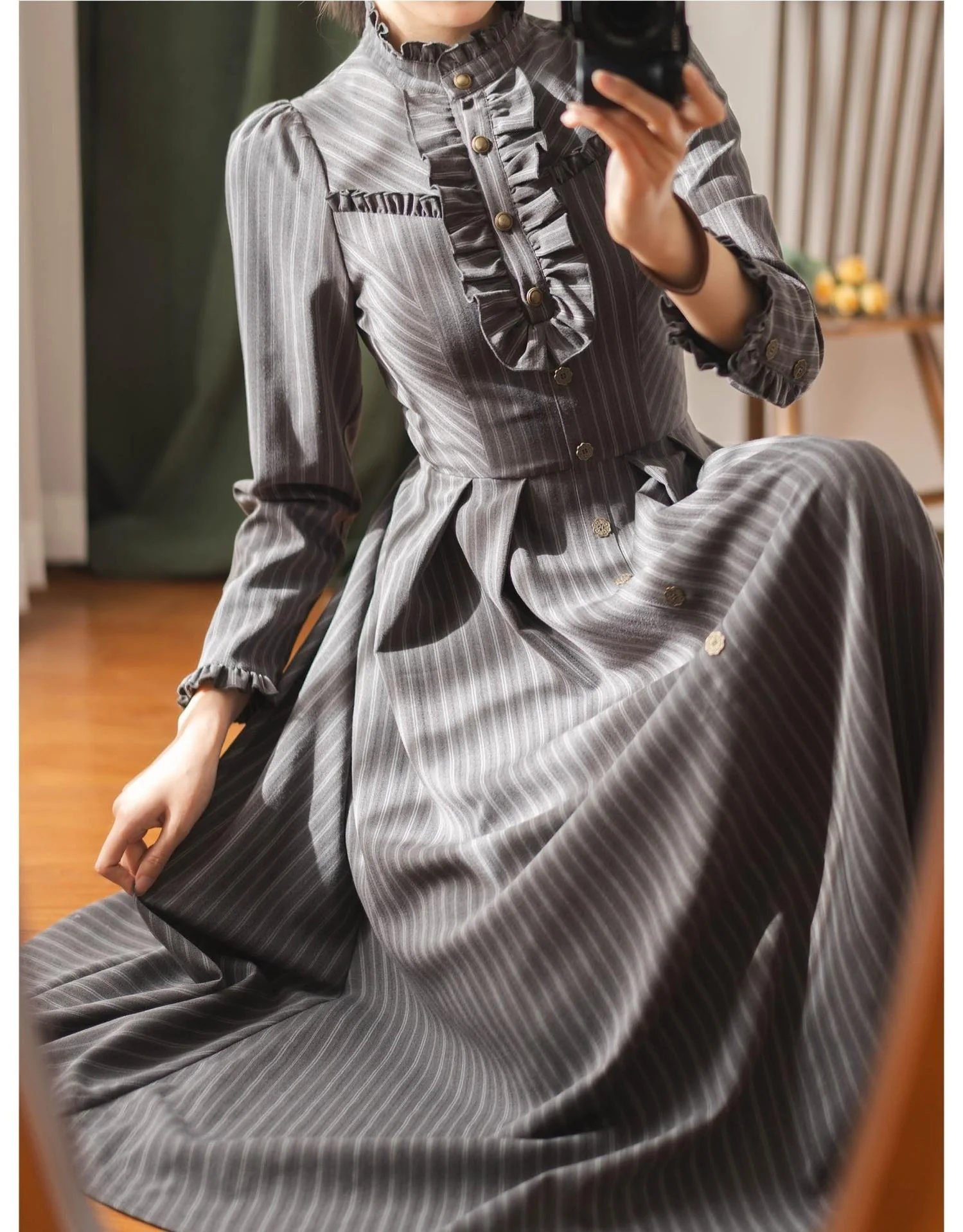 Forest Castle - Classic Lolita Long Striped Dress, Irregular Hem Vest - Image 30
