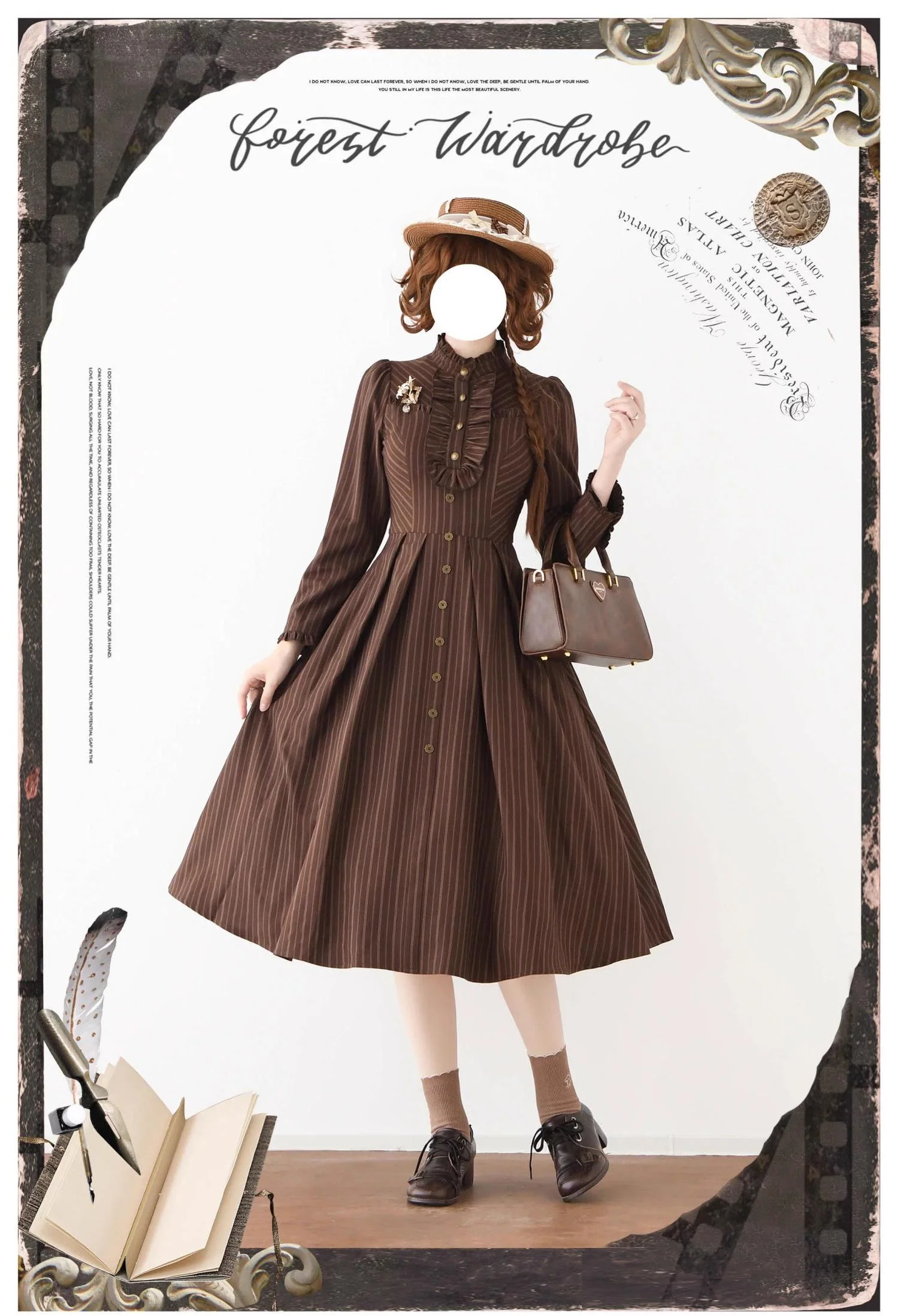 Forest Castle - Classic Lolita Long Striped Dress, Irregular Hem Vest - Image 31
