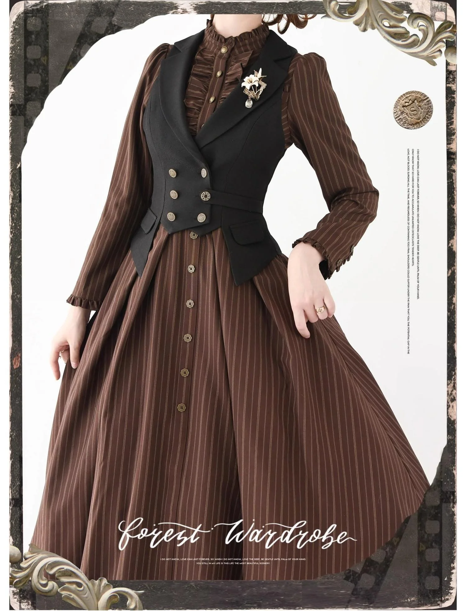 Forest Castle - Classic Lolita Long Striped Dress, Irregular Hem Vest - Image 37