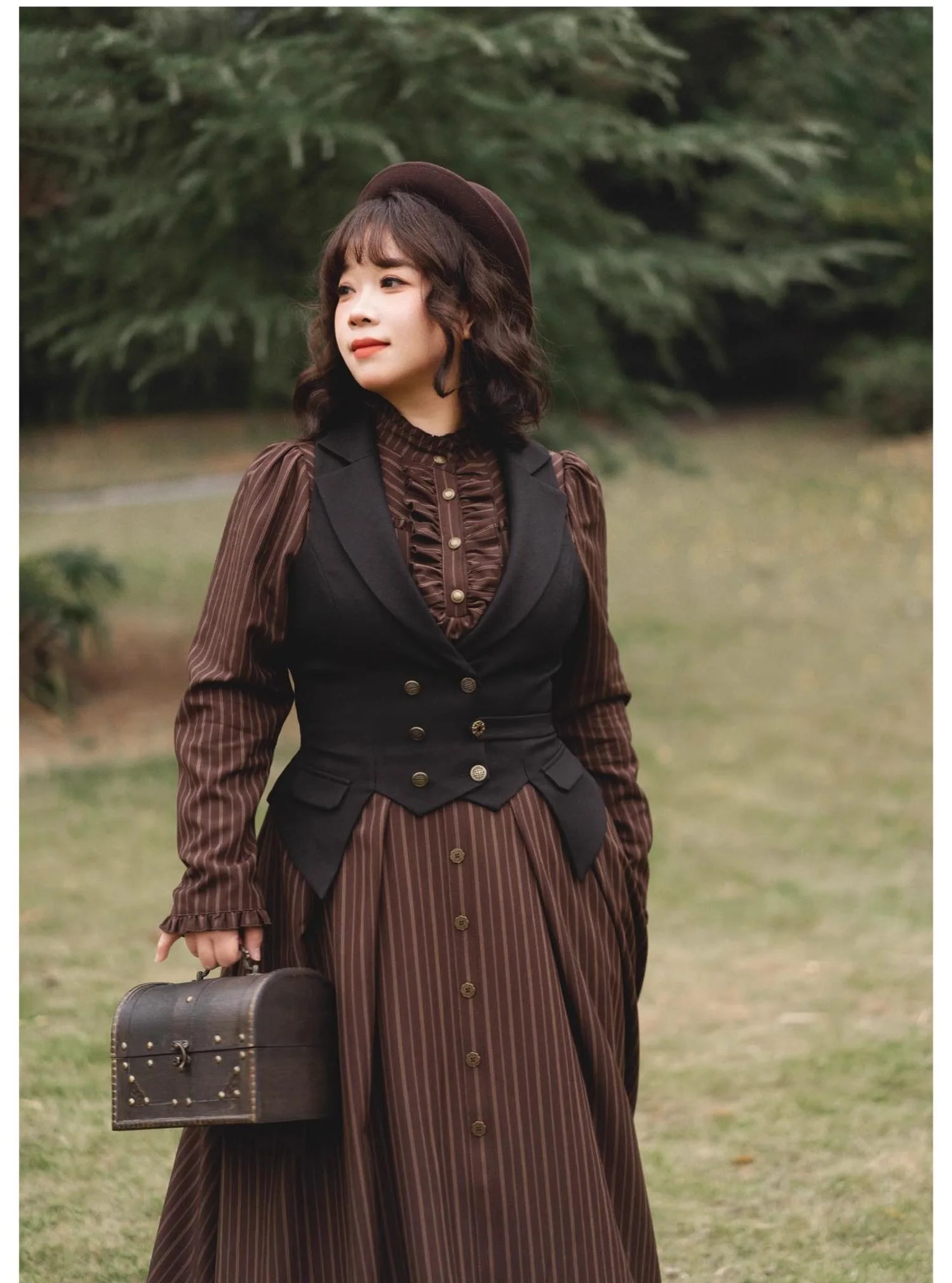 Forest Castle - Classic Lolita Long Striped Dress, Irregular Hem Vest - Image 38