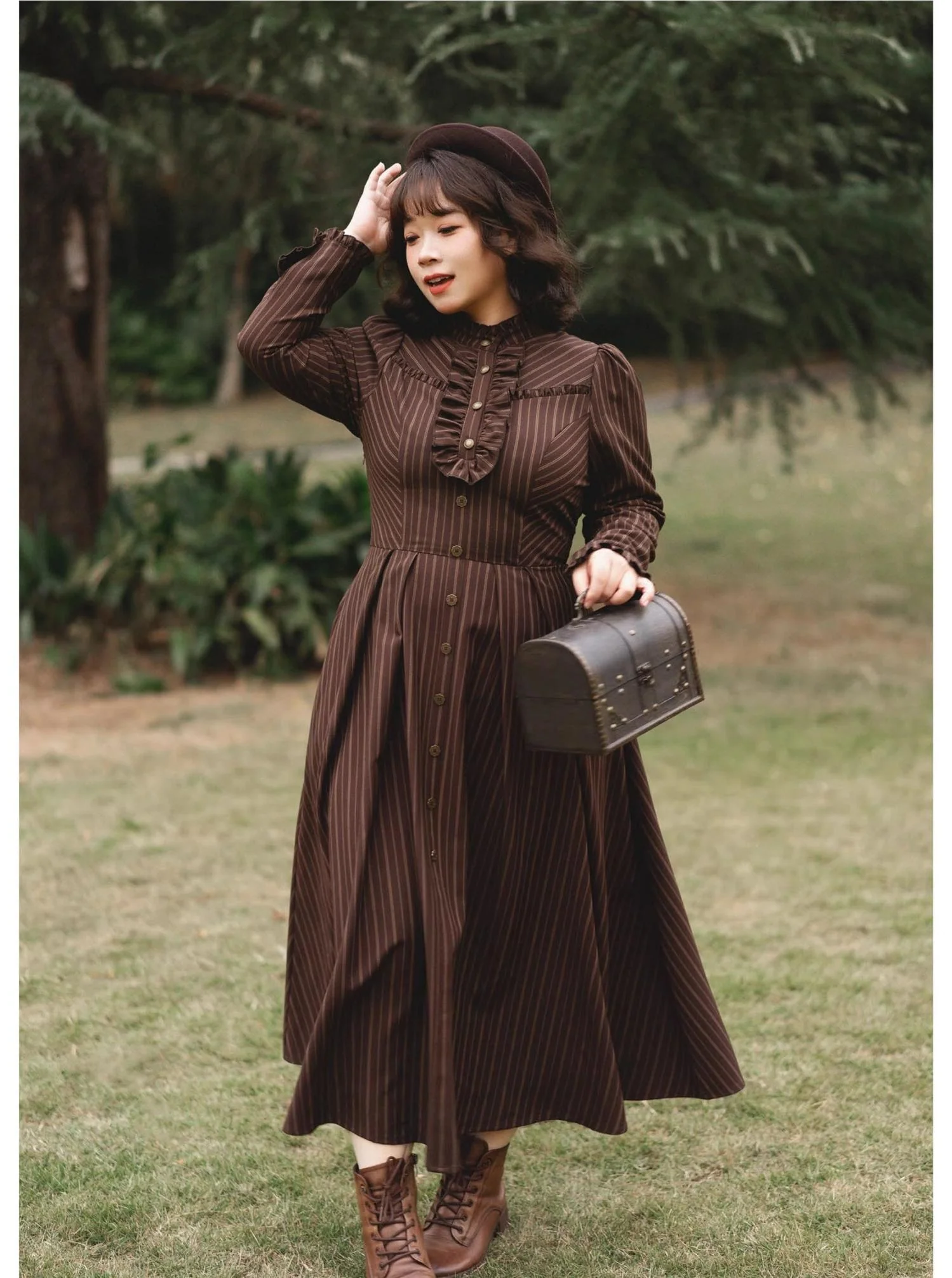 Forest Castle - Classic Lolita Long Striped Dress, Irregular Hem Vest - Image 39