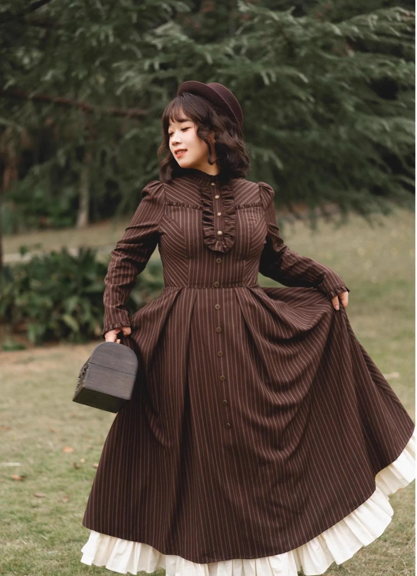 Forest Castle - Classic Lolita Long Striped Dress, Irregular Hem Vest - Image 41