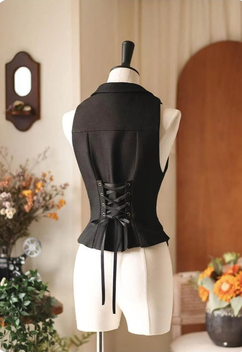 Forest Castle - Classic Lolita Long Striped Dress, Irregular Hem Vest - Image 43