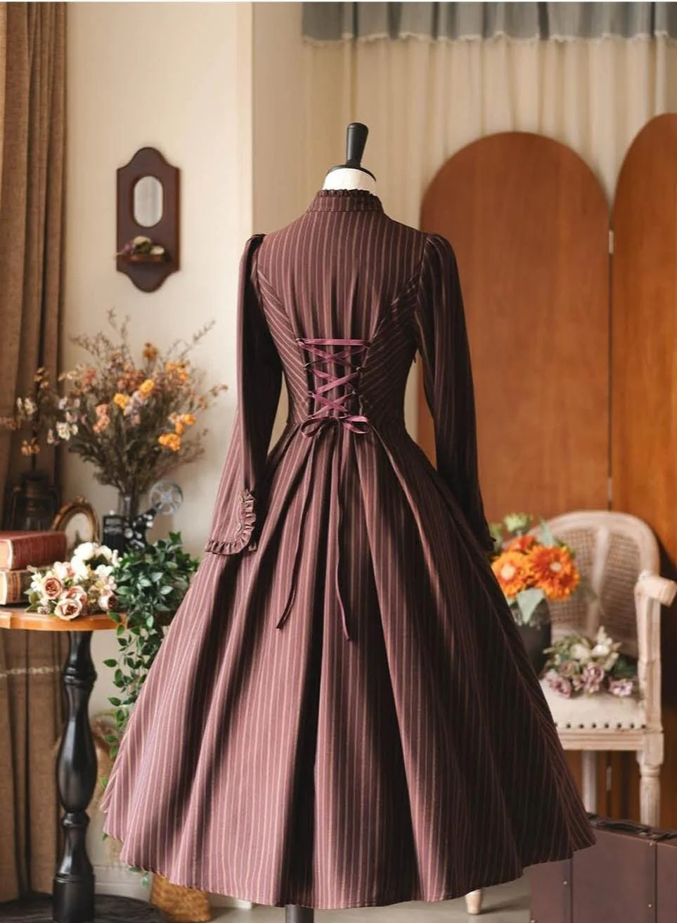 Forest Castle - Classic Lolita Long Striped Dress, Irregular Hem Vest - Image 5