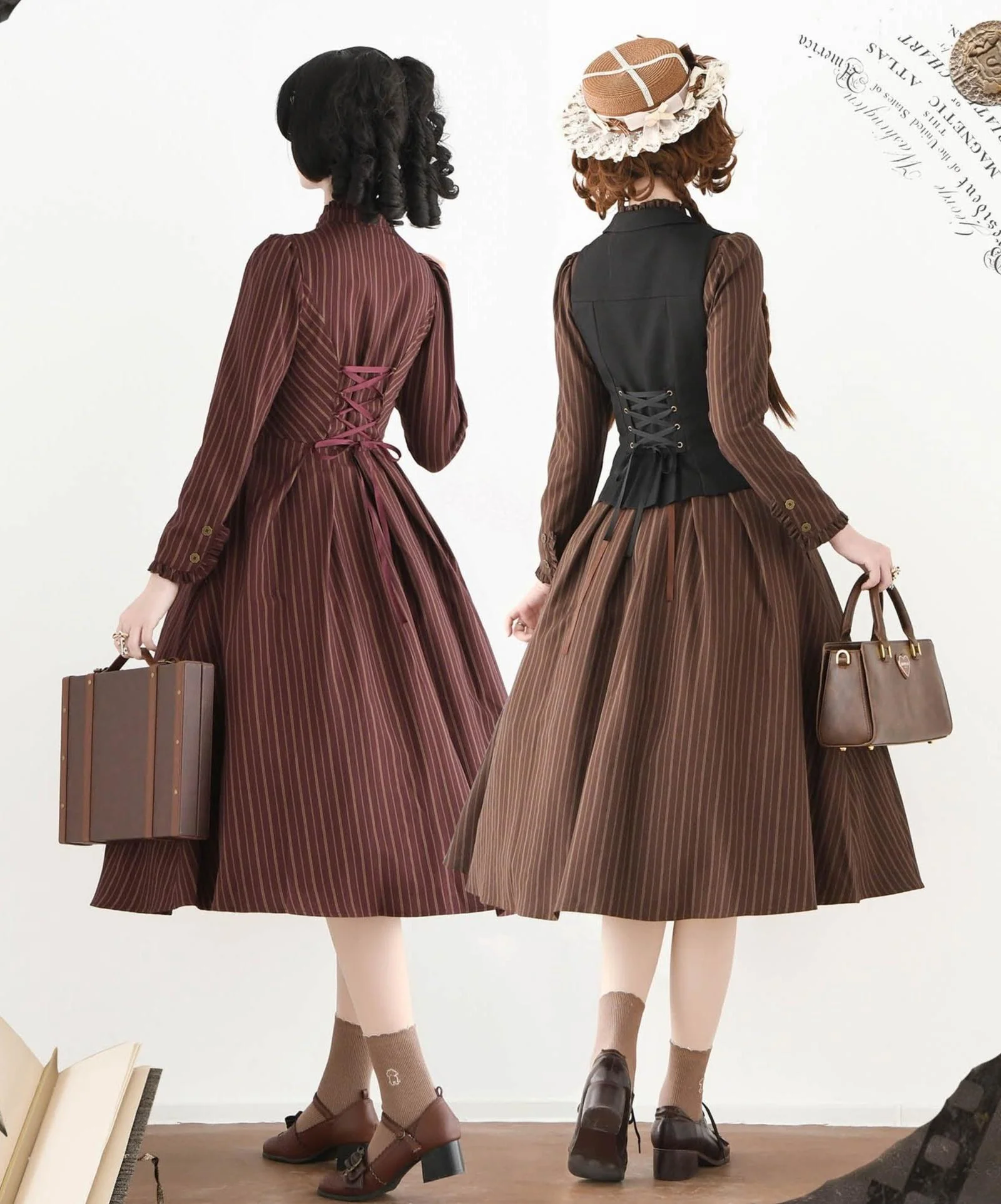 Forest Castle - Classic Lolita Long Striped Dress, Irregular Hem Vest - Image 9