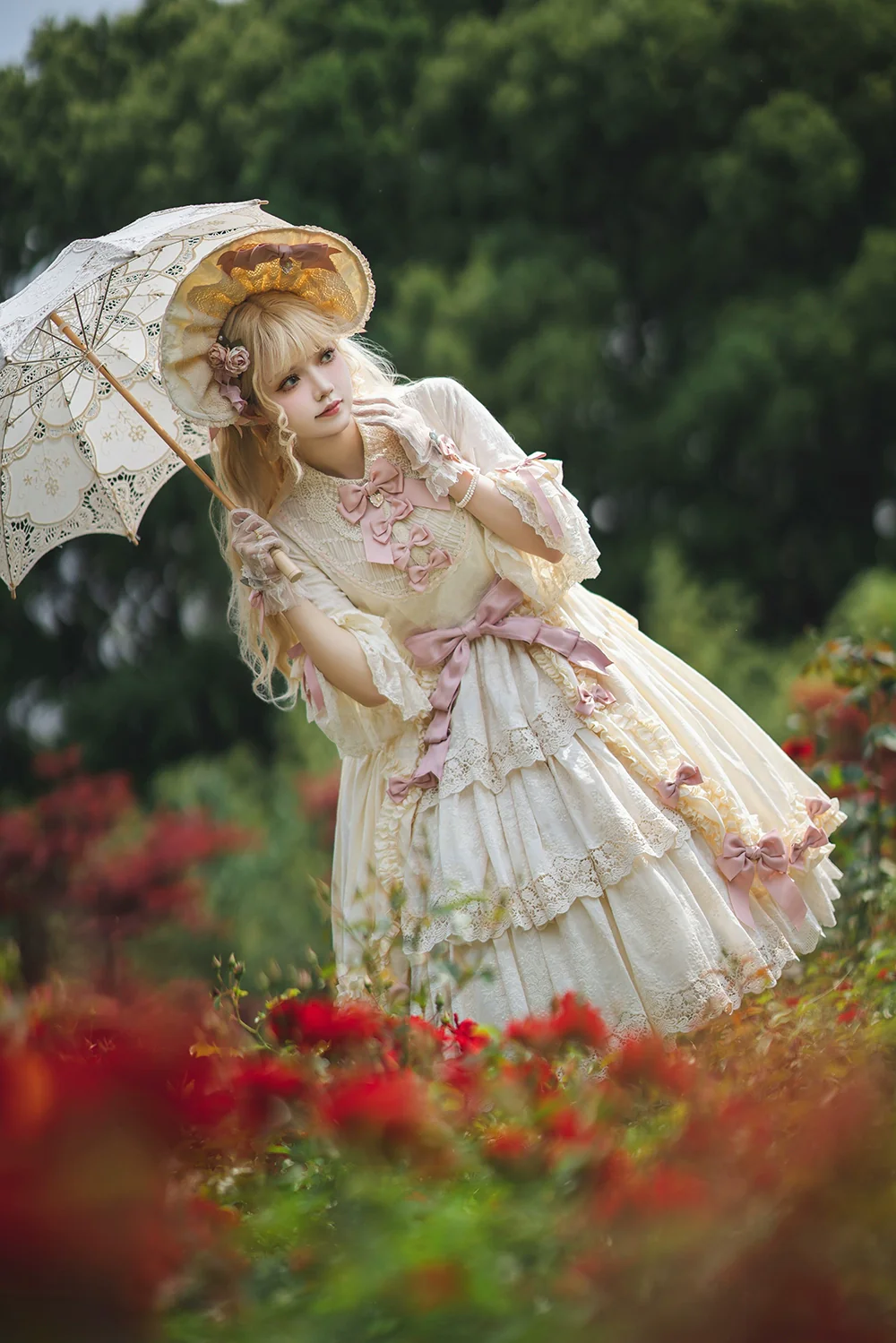 Lilyka Garden - Classic Lolita OP Dress Set Elegant Floral Wall Princess Sleeve - Image 109
