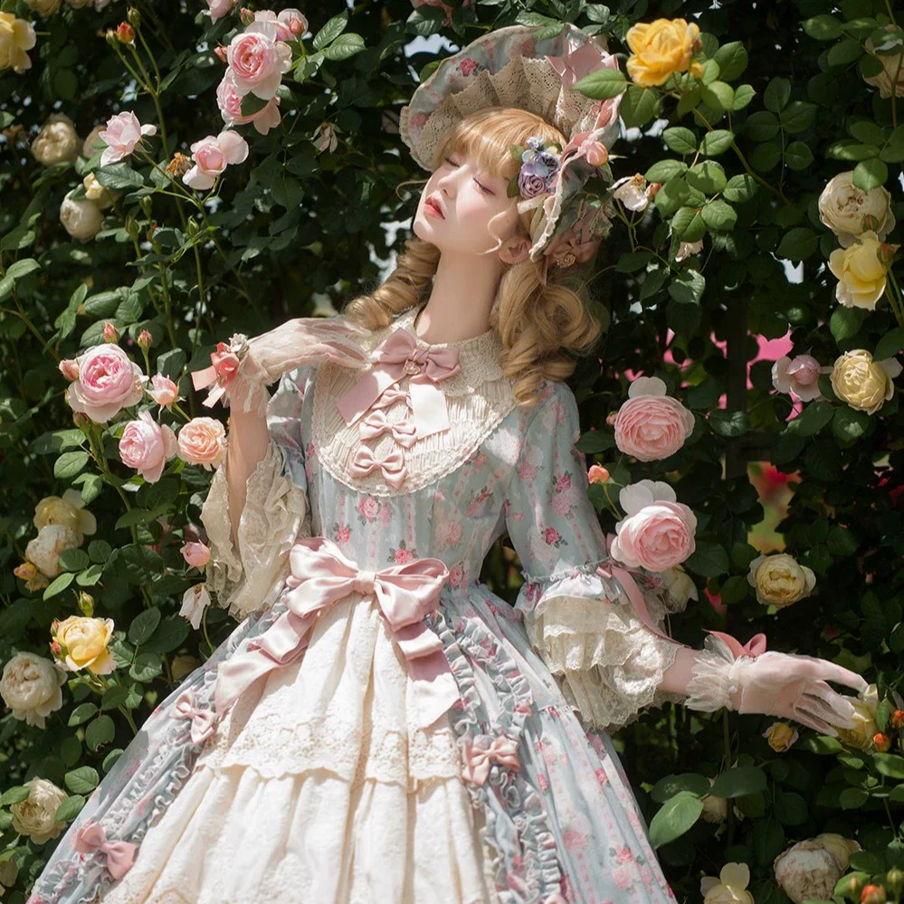 Lilyka Garden - Classic Lolita OP Dress Set Elegant Floral Wall Princess Sleeve - Image 115