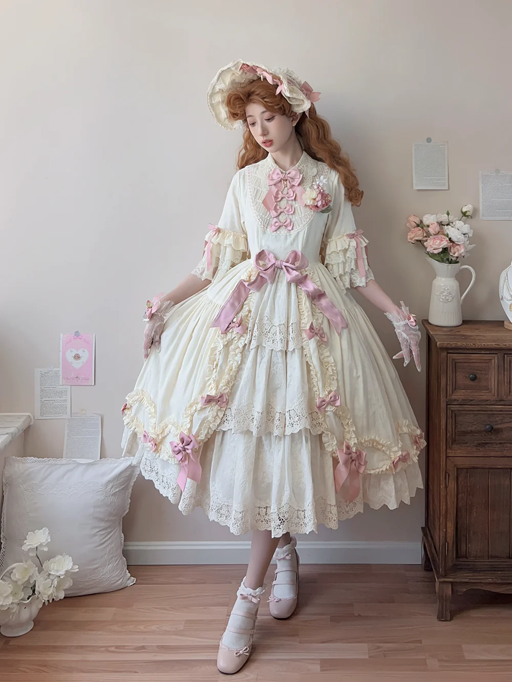 Lilyka Garden - Classic Lolita OP Dress Set Elegant Floral Wall Princess Sleeve - Image 120